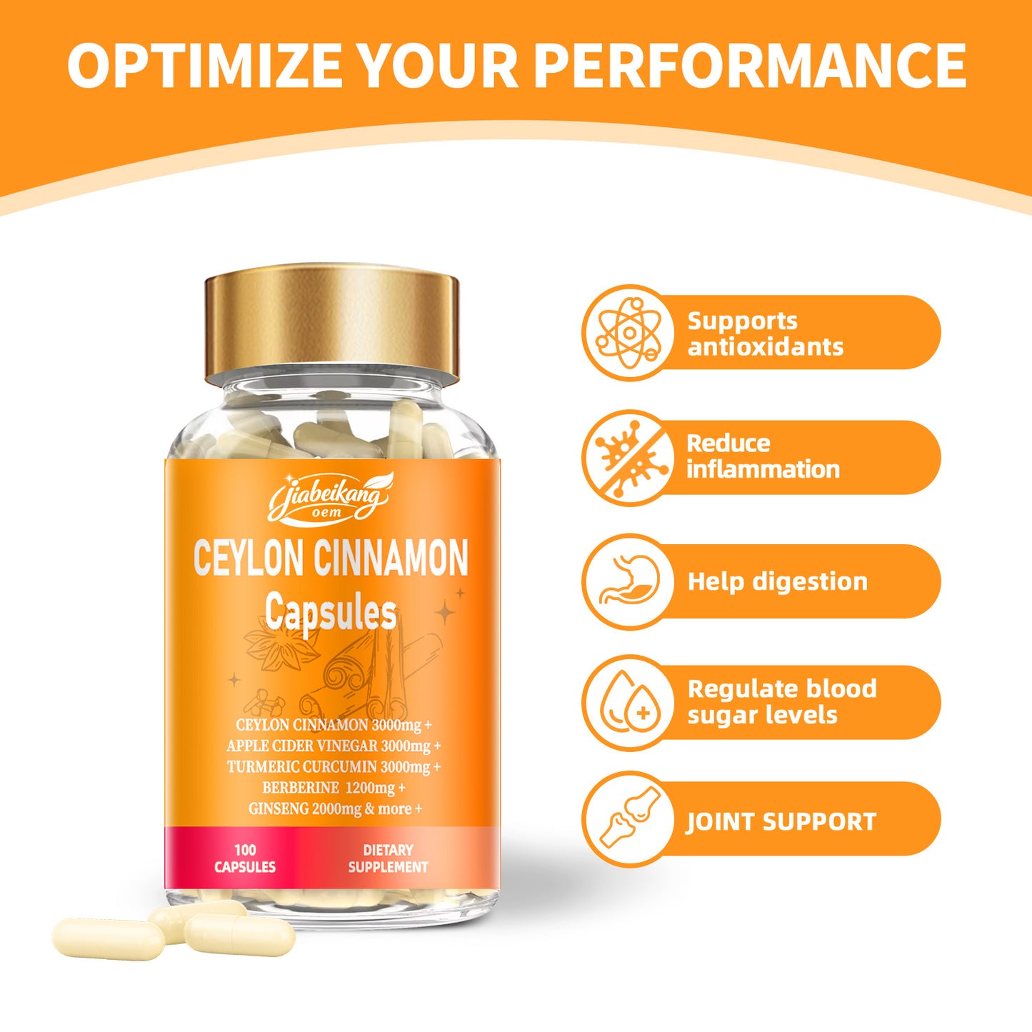 Jiabeikang factory OEM ODM custom ready stock wholesale herbal extract supplements ceylon cinnamon capsules