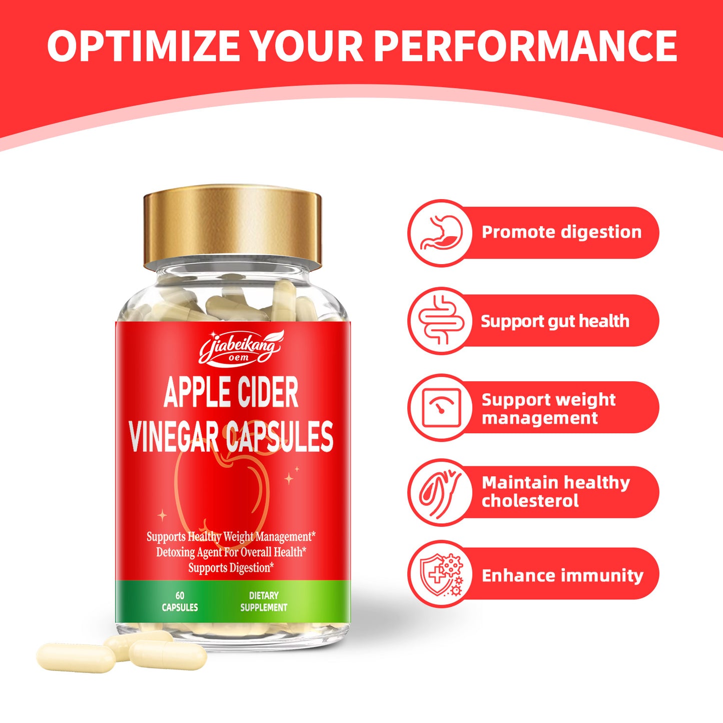 Jiabeikang Factory OEM ODM Custom Ready Stock Wholesale Rich In Vitamin Minerals Apple Cider Vinegar Capsules