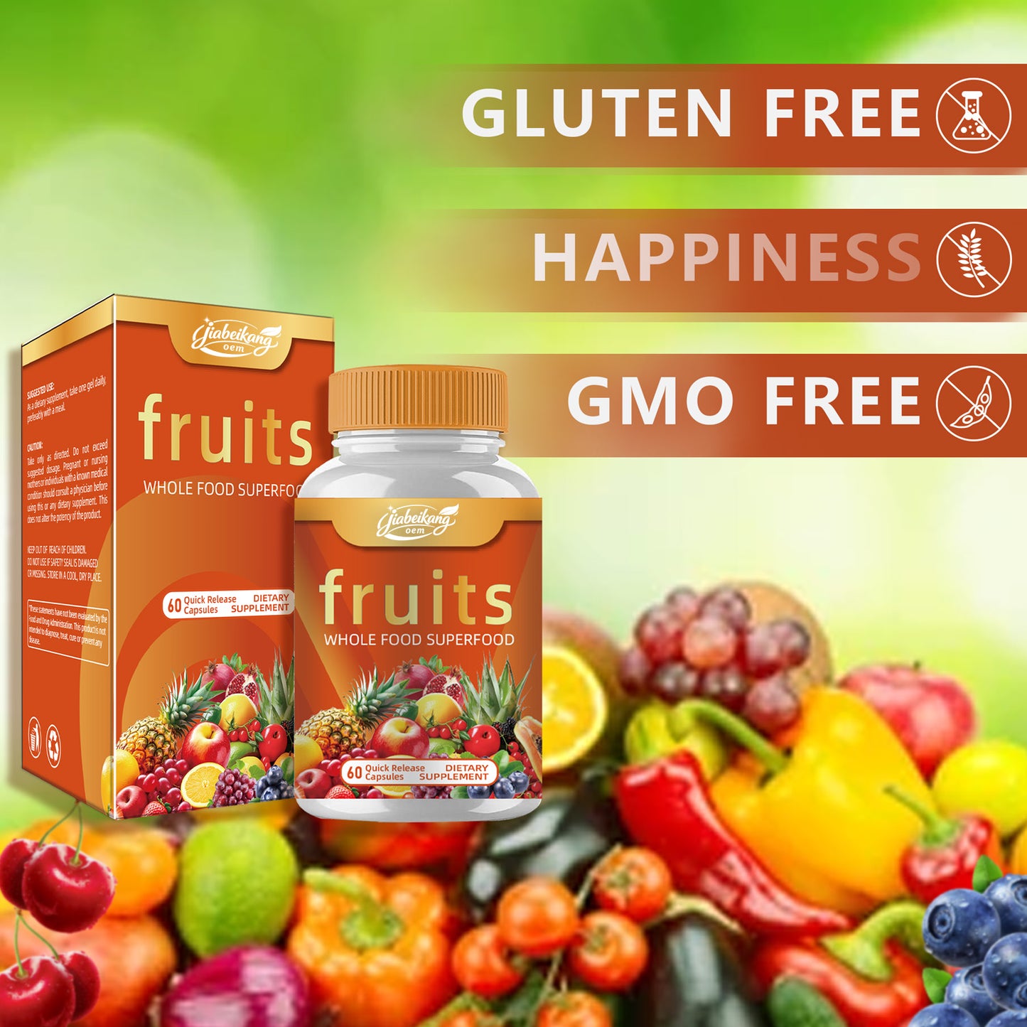 Jiabeikang Factory OEM ODM Custom Ready Stock Wholesale Dietary Supplements All-in -1 Superfood Fruits Capsules