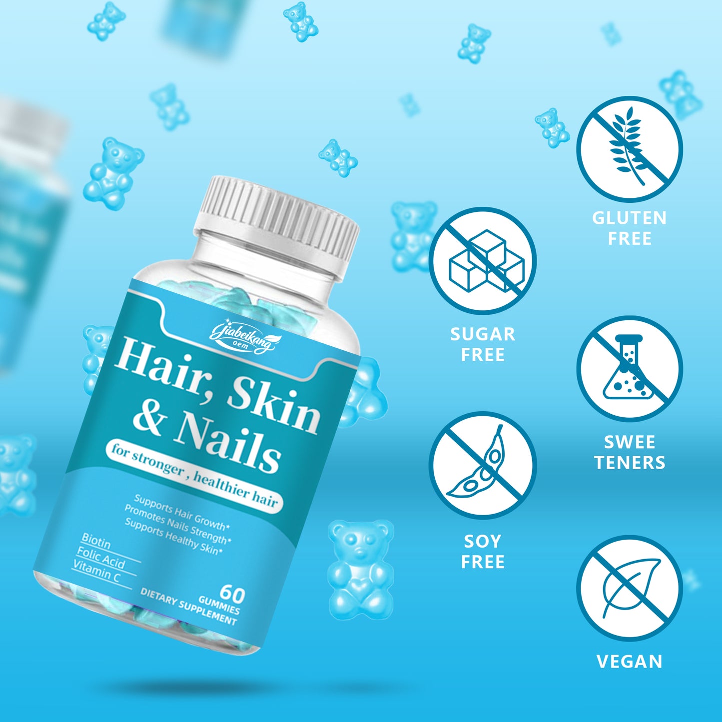 Private Label Candy Gummy Vitamins Hair Growth and Healthcare Supplements for Hair Skin Nails Promotion Development