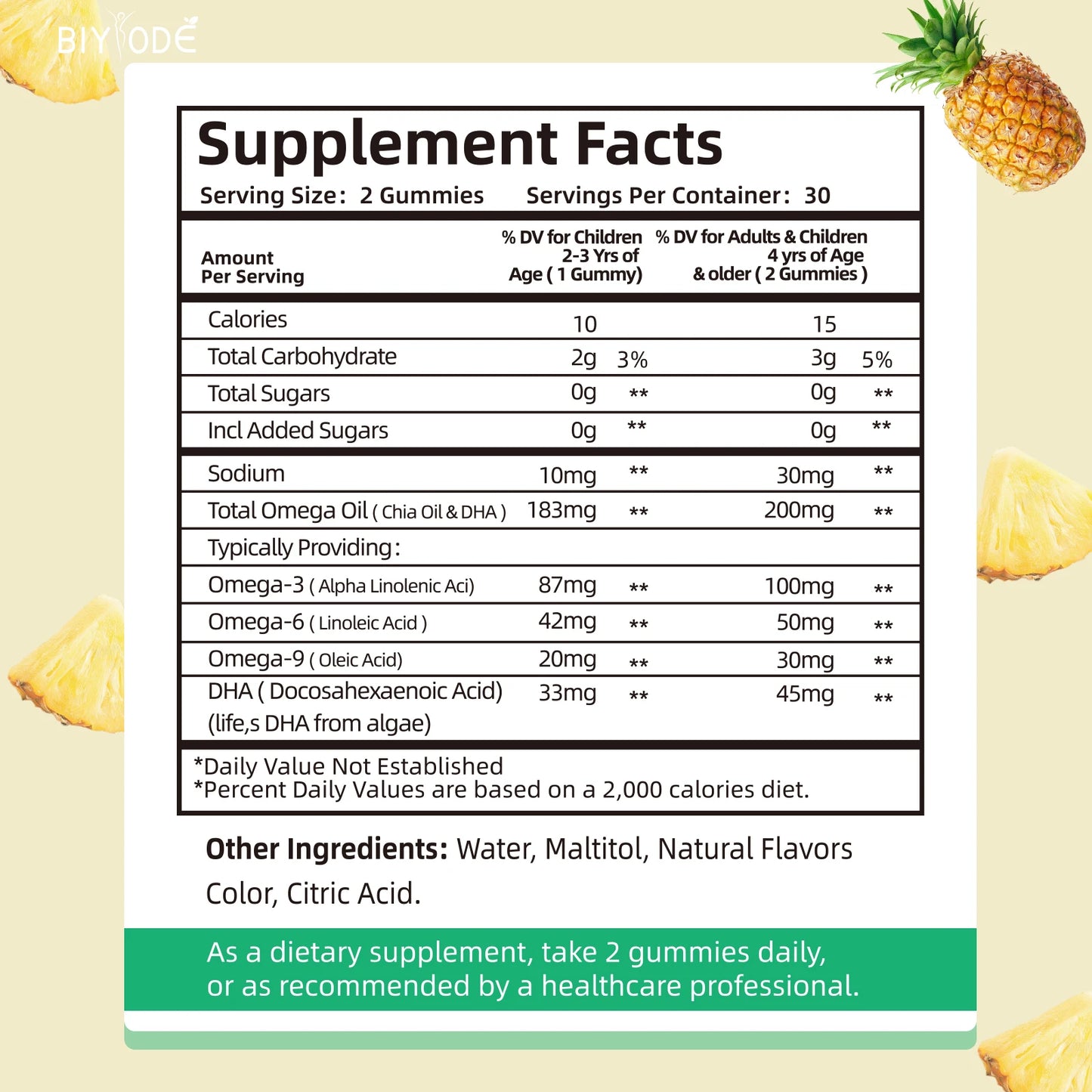 Biyode OEM Custom Children Healthcare Suppplements Kids Brain Health Omega 369 DHA Gummies