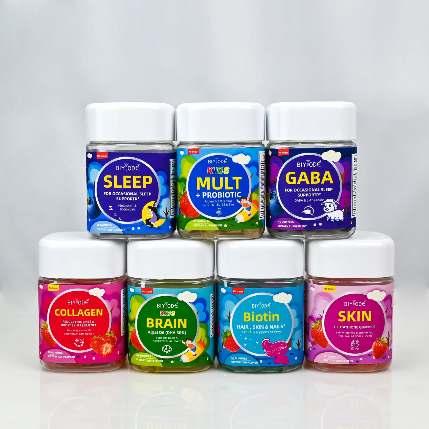 Custom gummies suite similar package with biotin collagen vitamin gaba and glutathione probiotic healthcare supplement gummies