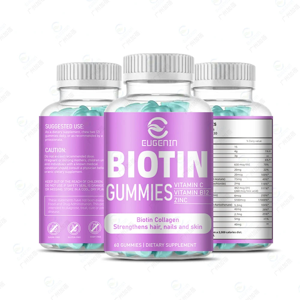 Halal Factory Vegan Sugar Free Hair Nails and Skin Growth Wholesale Vitamin c B12 Zin c Dietary Supplement Biotin Gummies