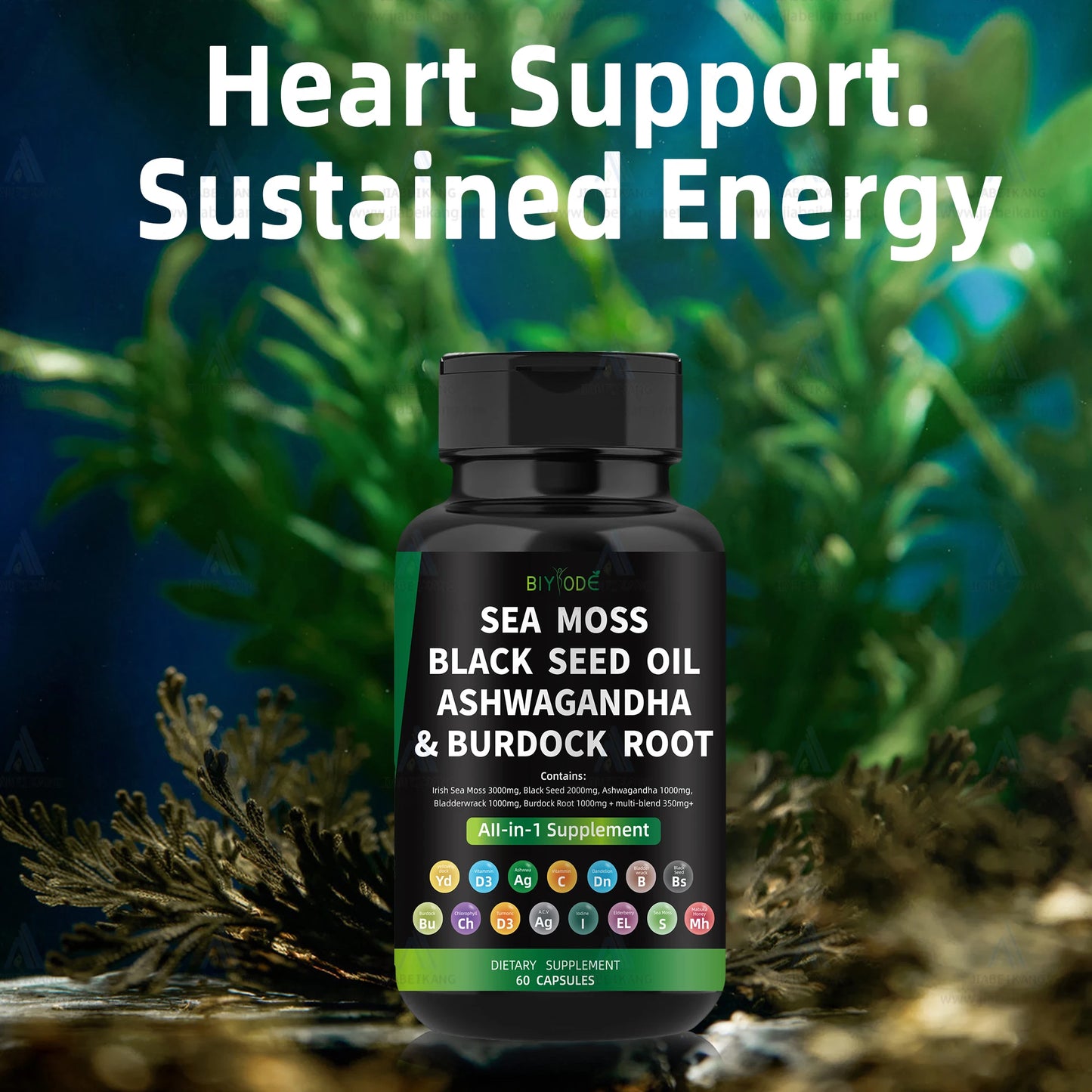 Effective formula ready stock wholesale private label sea moss ashwagandha black seed oil multivitamin seamoss capsules
