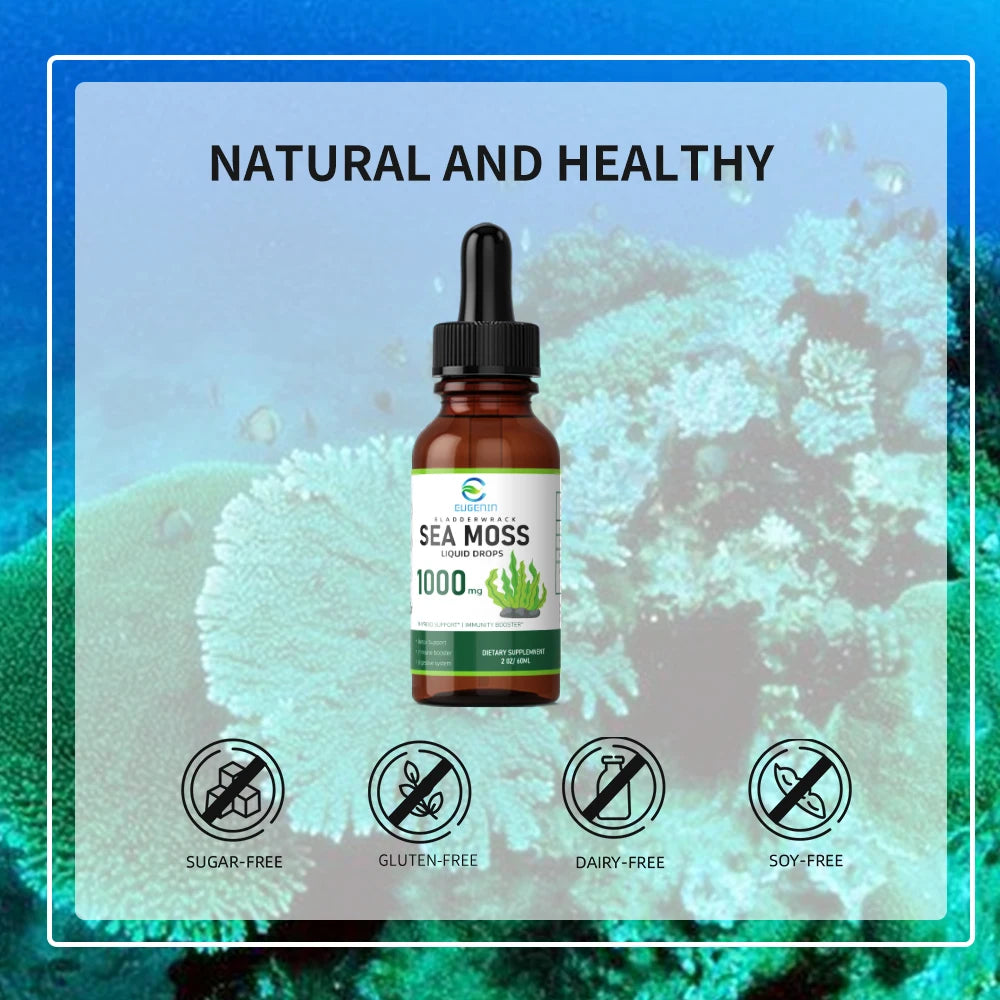 Organic sea moss colon cleanse detox bladder wrack 1000mg weight health supplement private label custom vitamin seamoss oil drop