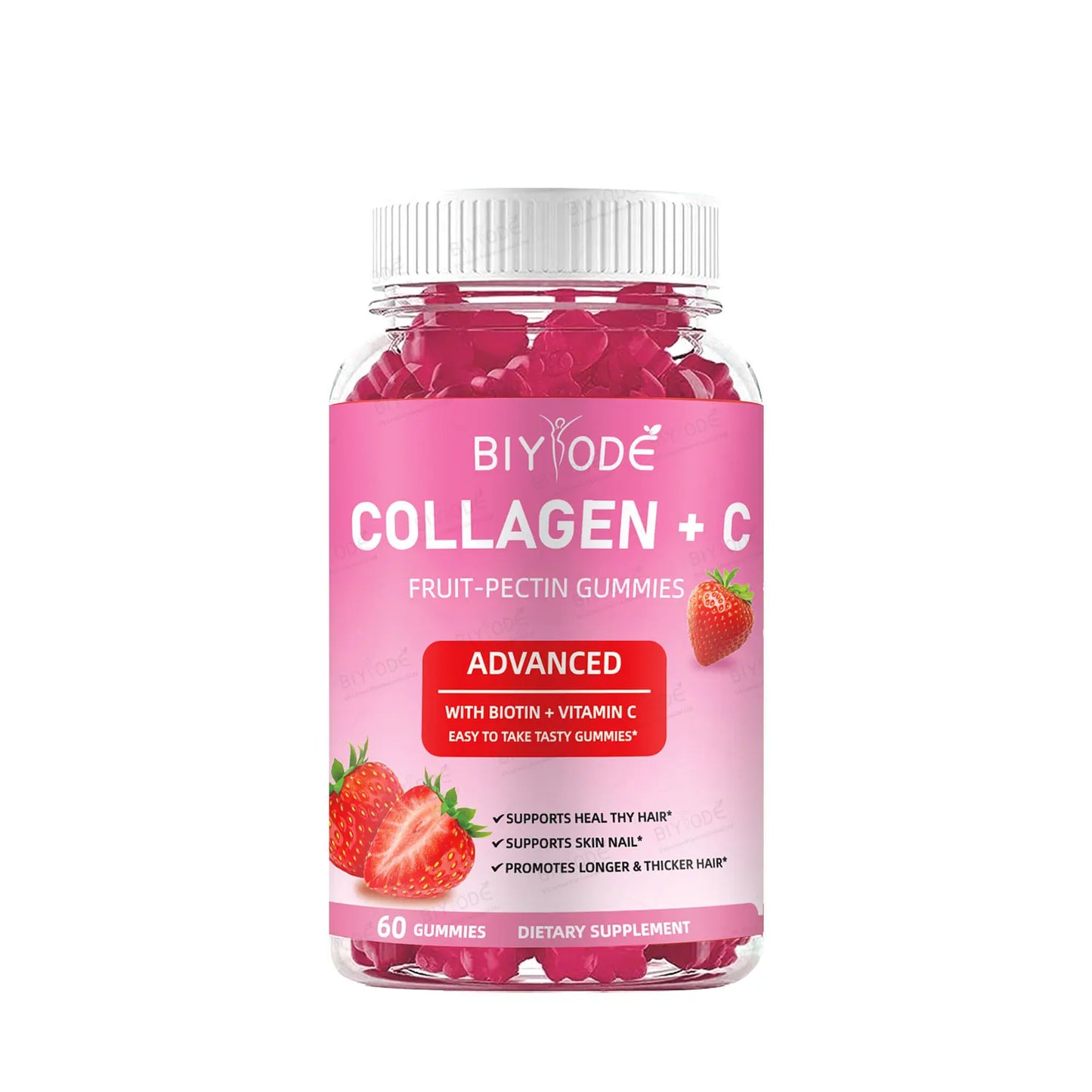 Fast shipping ready stock wholesale strawberry flovar organic multivitamins skin hair nails health whitening collagen+c gummies