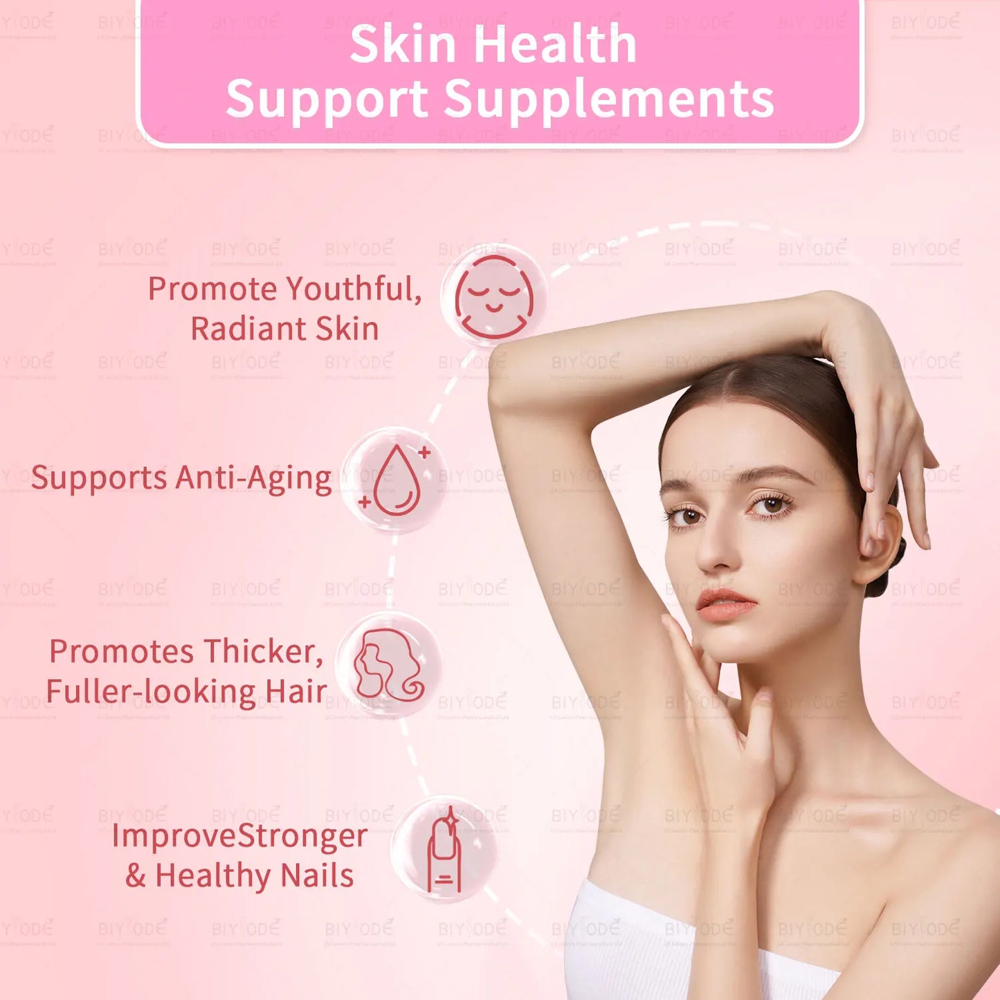 Fast shipping ready stock wholesale strawberry flovar organic multivitamins skin hair nails health whitening collagen+c gummies