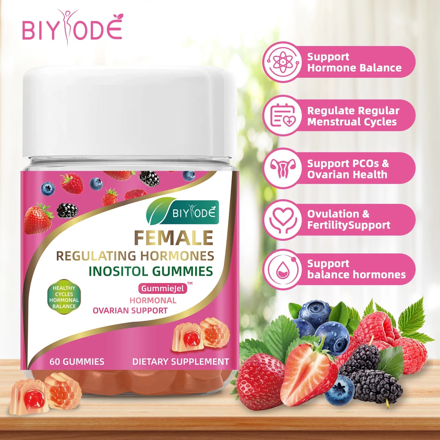 Custom Logo Label Supplement Manufacturer Wholesale Multivitamin Supplement Female Regulating Hormonal Balance Inositol Gummies