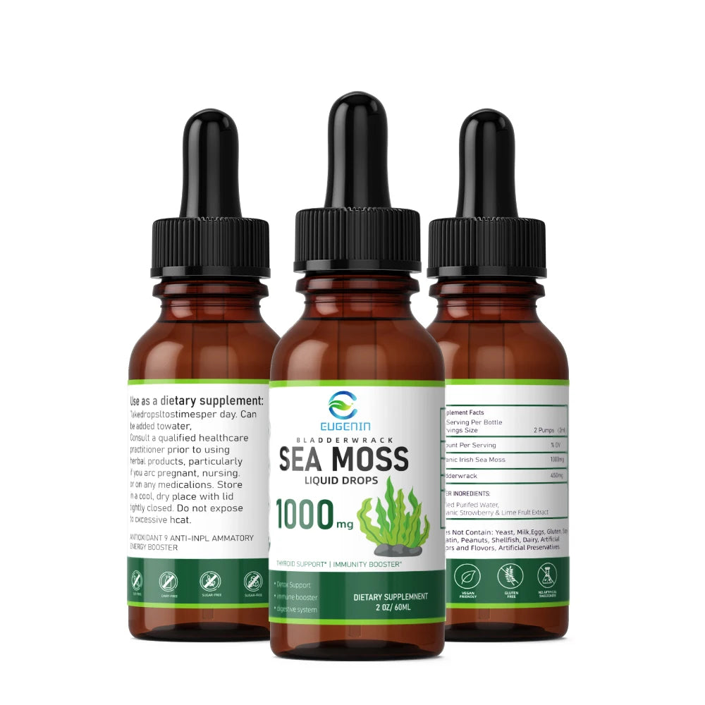 Organic sea moss colon cleanse detox bladder wrack 1000mg weight health supplement private label custom vitamin seamoss oil drop