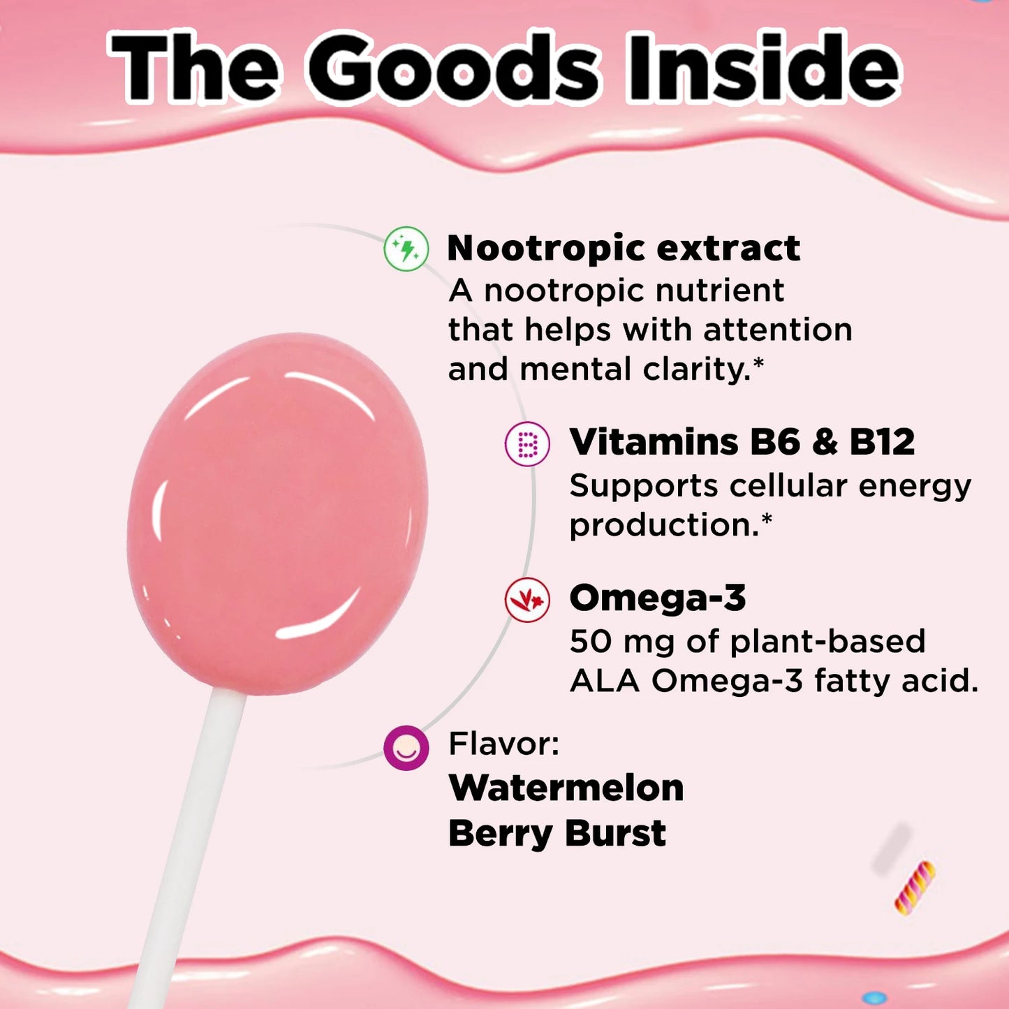 Jiabeikang Factory OEM OEM Custom Complex B Vitamins Omega-3 ALA Supports Focused Attention Brain Function Vitamin Lollipop