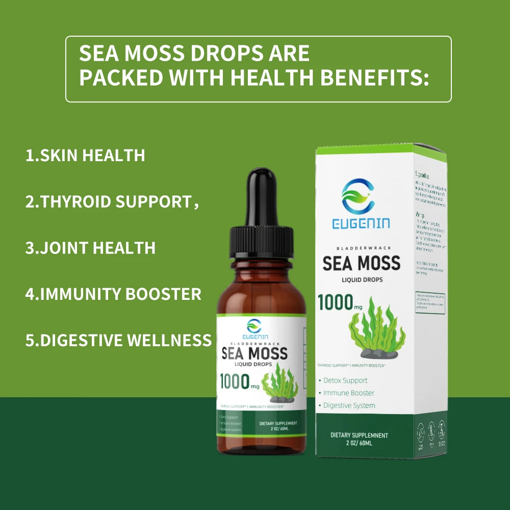 Organic sea moss colon cleanse detox bladder wrack 1000mg weight health supplement private label custom vitamin seamoss oil drop