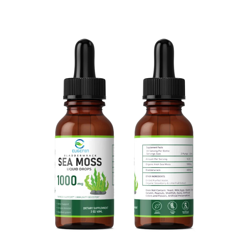 Organic sea moss colon cleanse detox bladder wrack 1000mg weight health supplement private label custom vitamin seamoss oil drop