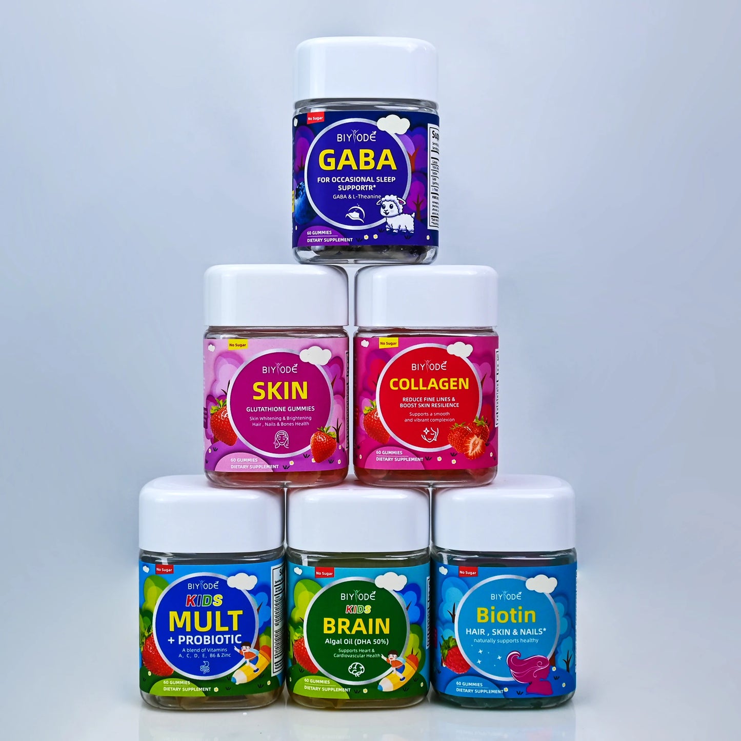 Custom gummies suite similar package with biotin collagen vitamin gaba and glutathione probiotic healthcare supplement gummies