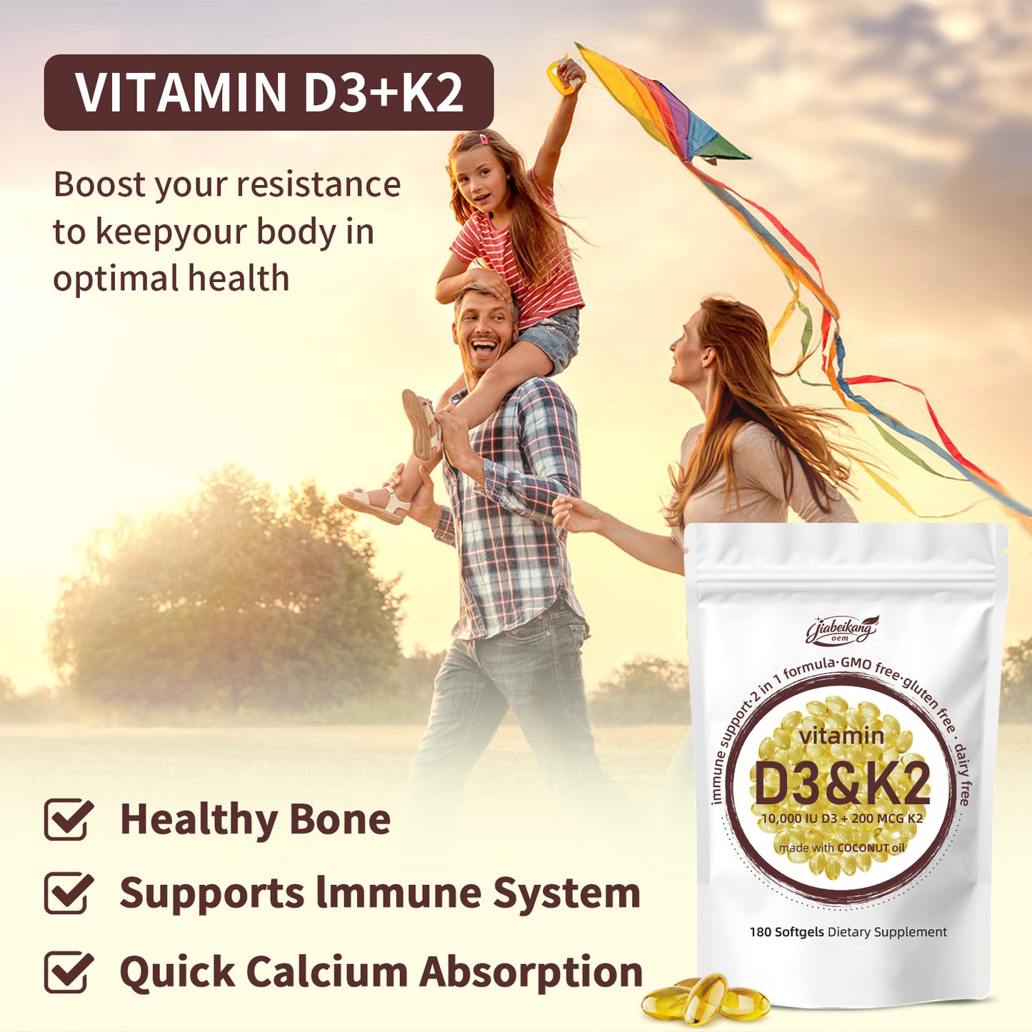 GMP COA HALAL NSF certificated factory vitamin d3 k2 softgel