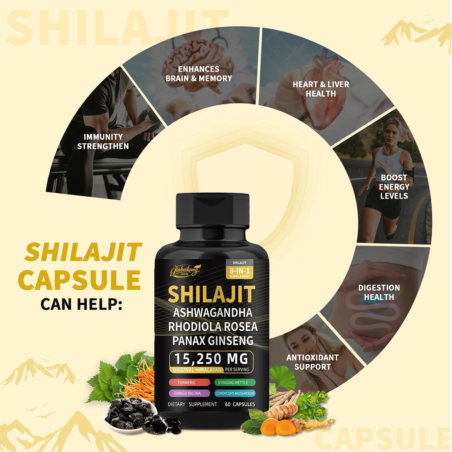 New good ready formula pure himalayan shilajit capsules with ashwagandha ginseng healthcare vitamin 8 in 1 energy supplement