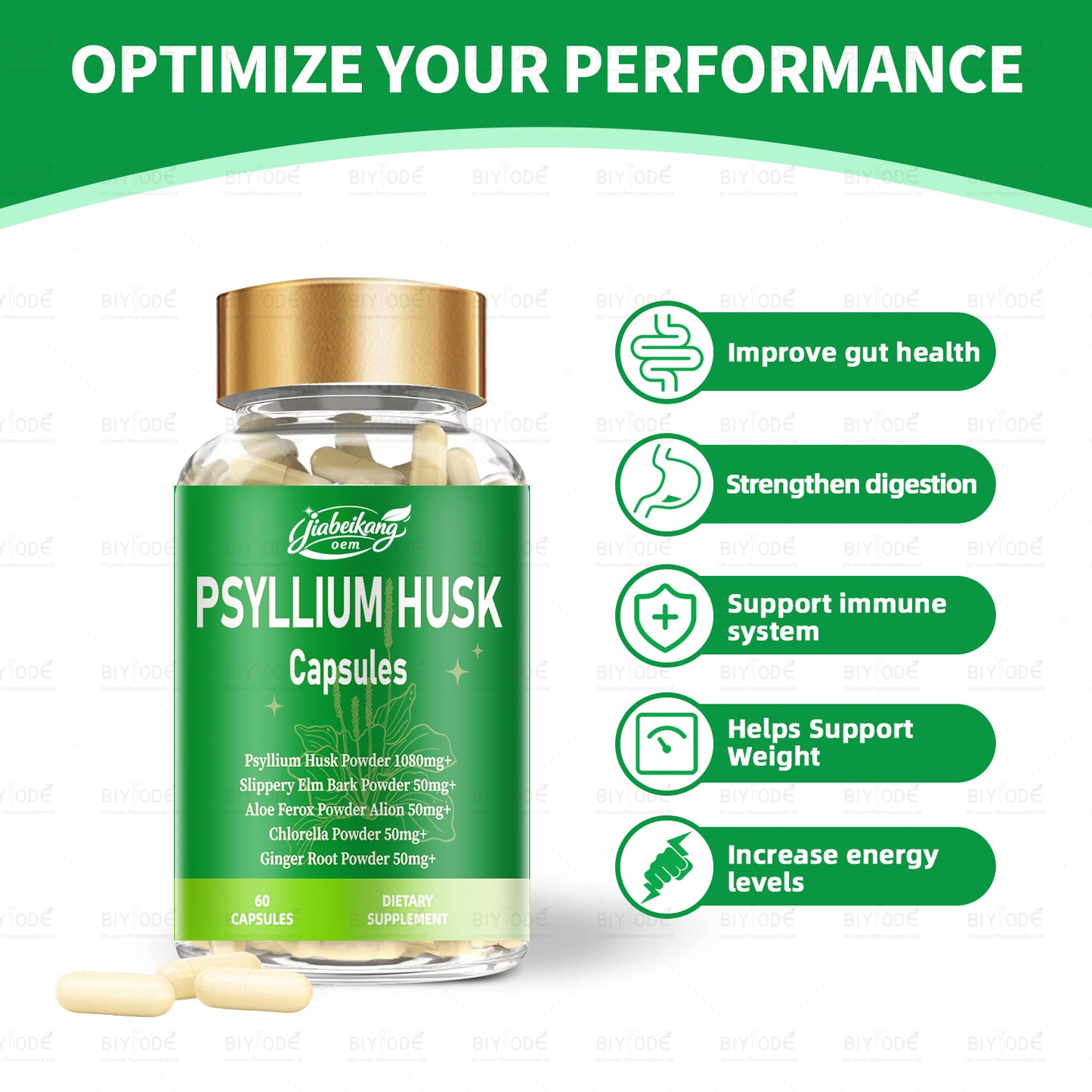 custom logo label supplement manufacturer Promotes intestinal health psyllium husk powder capsules