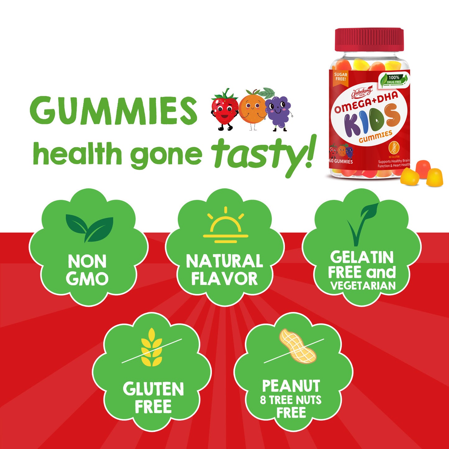 Jiabeikang Factory Kids Supplements Omega 3 6 9 Vitamin C D Brain Function Heart Eyes Health Children Grow Taller DHA Gummies