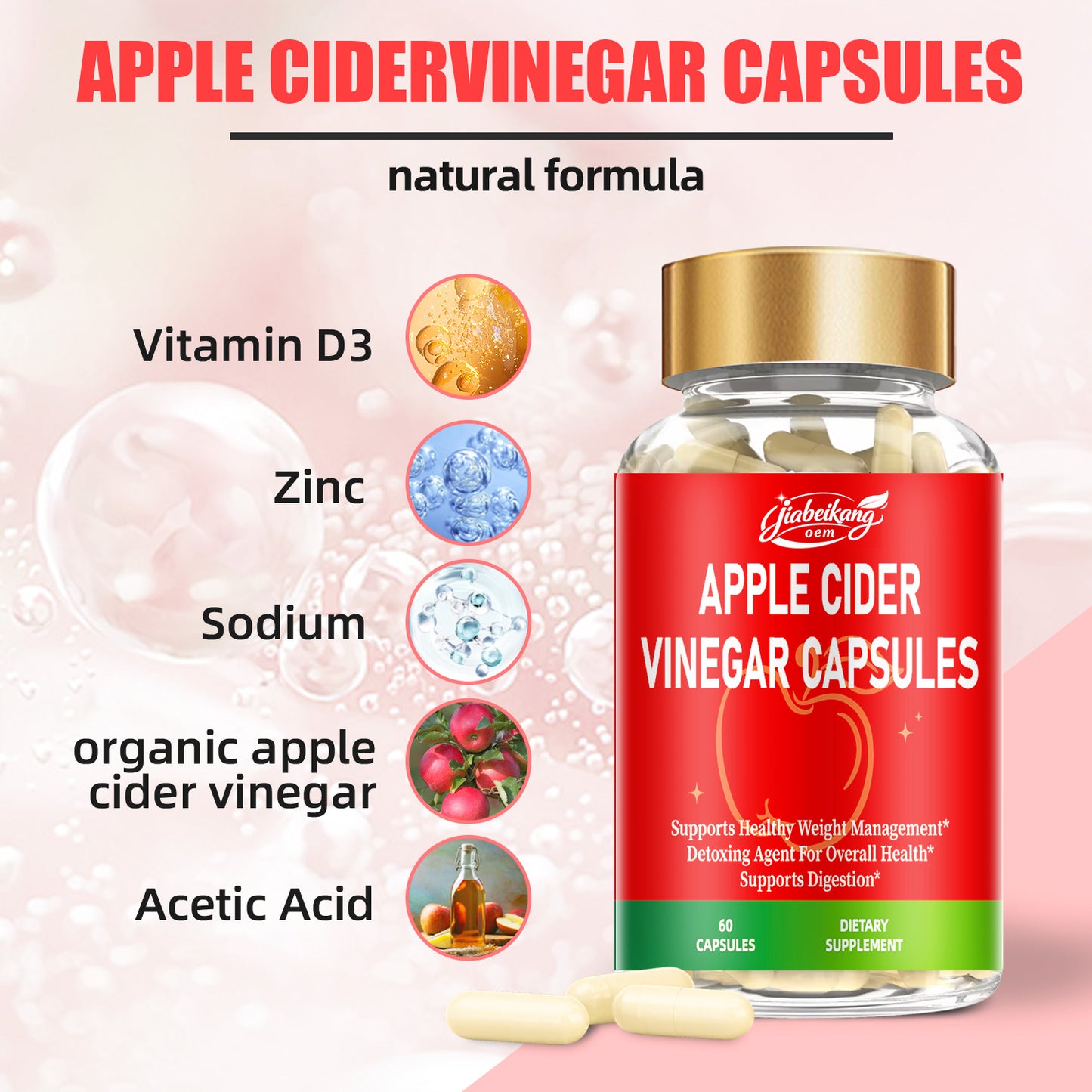 Jiabeikang Factory OEM ODM Custom Ready Stock Wholesale Rich In Vitamin Minerals Apple Cider Vinegar Capsules