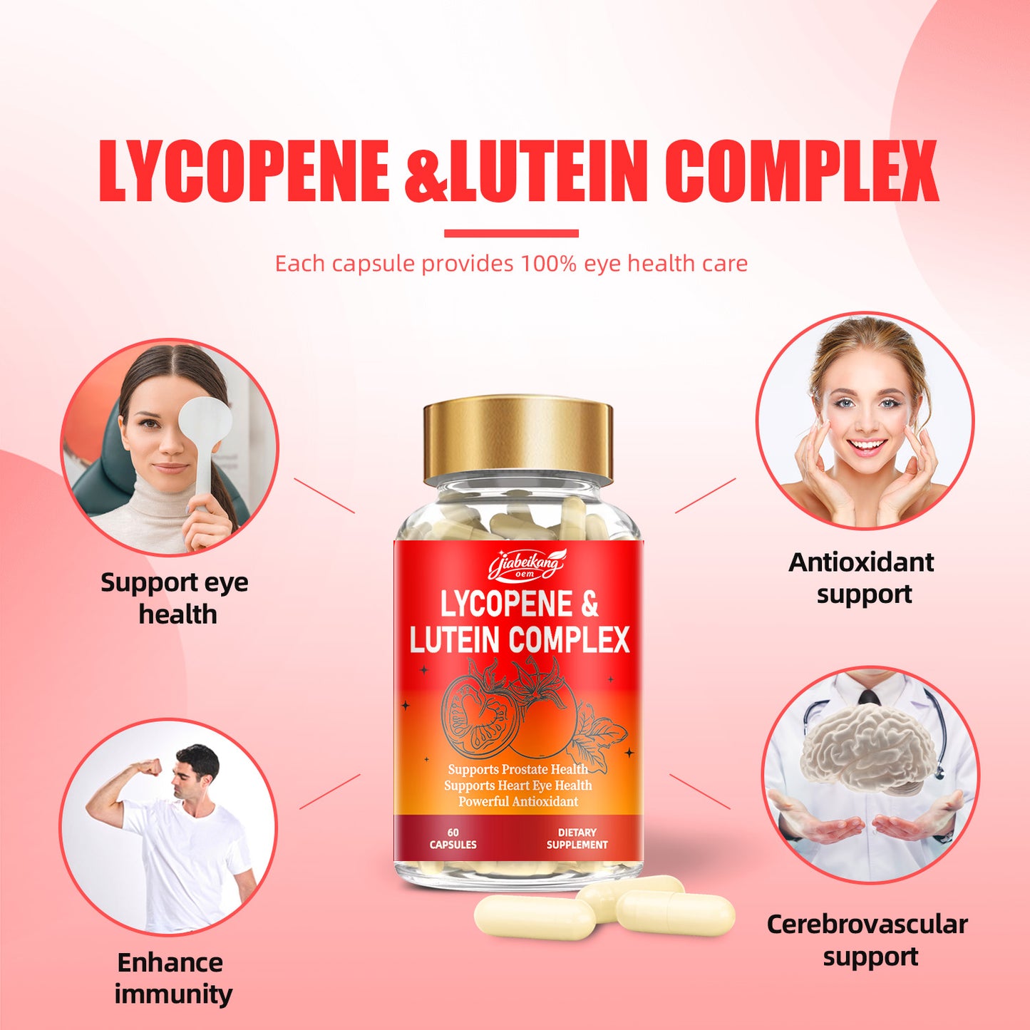 Jiabeikang Factory Wholesale vitamins cardiovascular and vision health supplements lycopene lutein 2 in 1 capsules