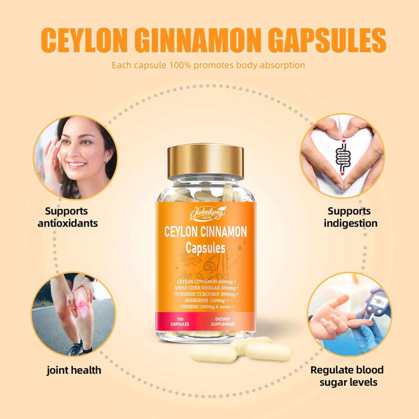 Jiabeikang factory OEM ODM custom ready stock wholesale herbal extract supplements ceylon cinnamon capsules