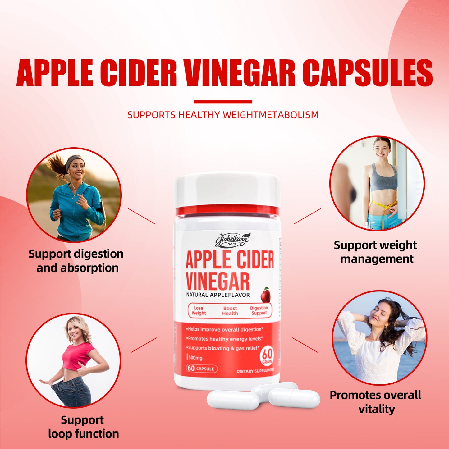 Jiabeikang Factory OEM ODM Custom Ready Stock Herbal Supplement Support Weight Management Apple Cider Vinegar Capsules