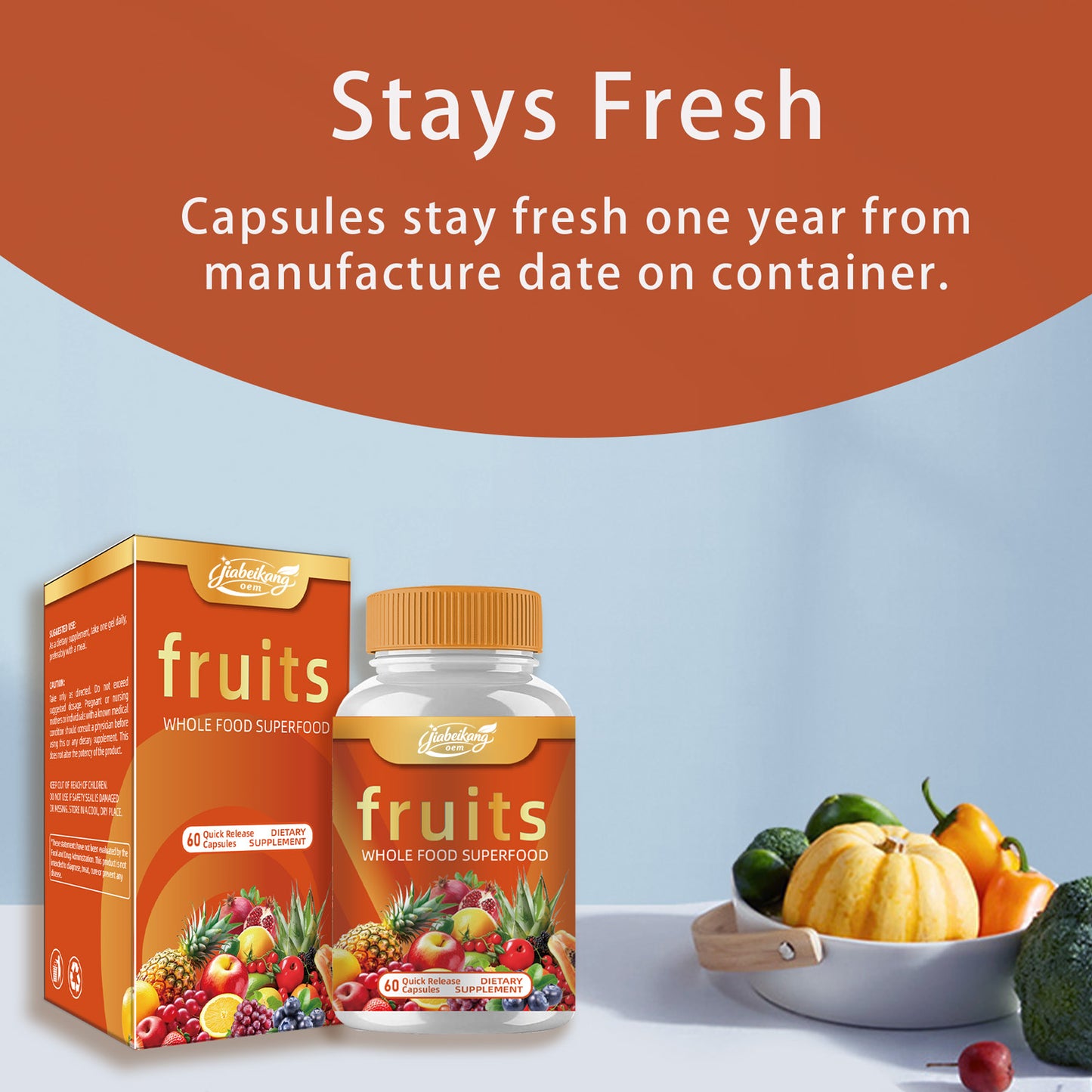 Jiabeikang Factory OEM ODM Custom Ready Stock Wholesale Dietary Supplements All-in -1 Superfood Fruits Capsules