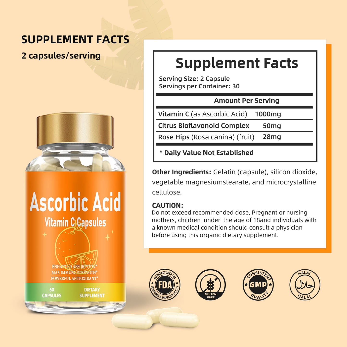 effective formula ready stock fast shipping wholesale vitamins and supplements ascorbic acid vitamin c halal capsules