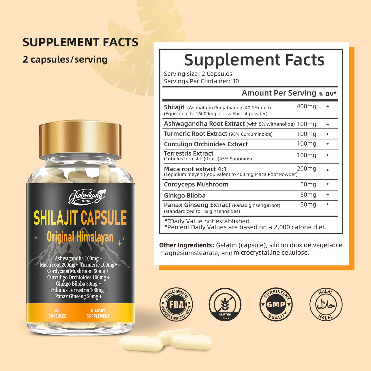 OEM ODM custom private label supplement manufacturer herbal supplement shilajit capsules