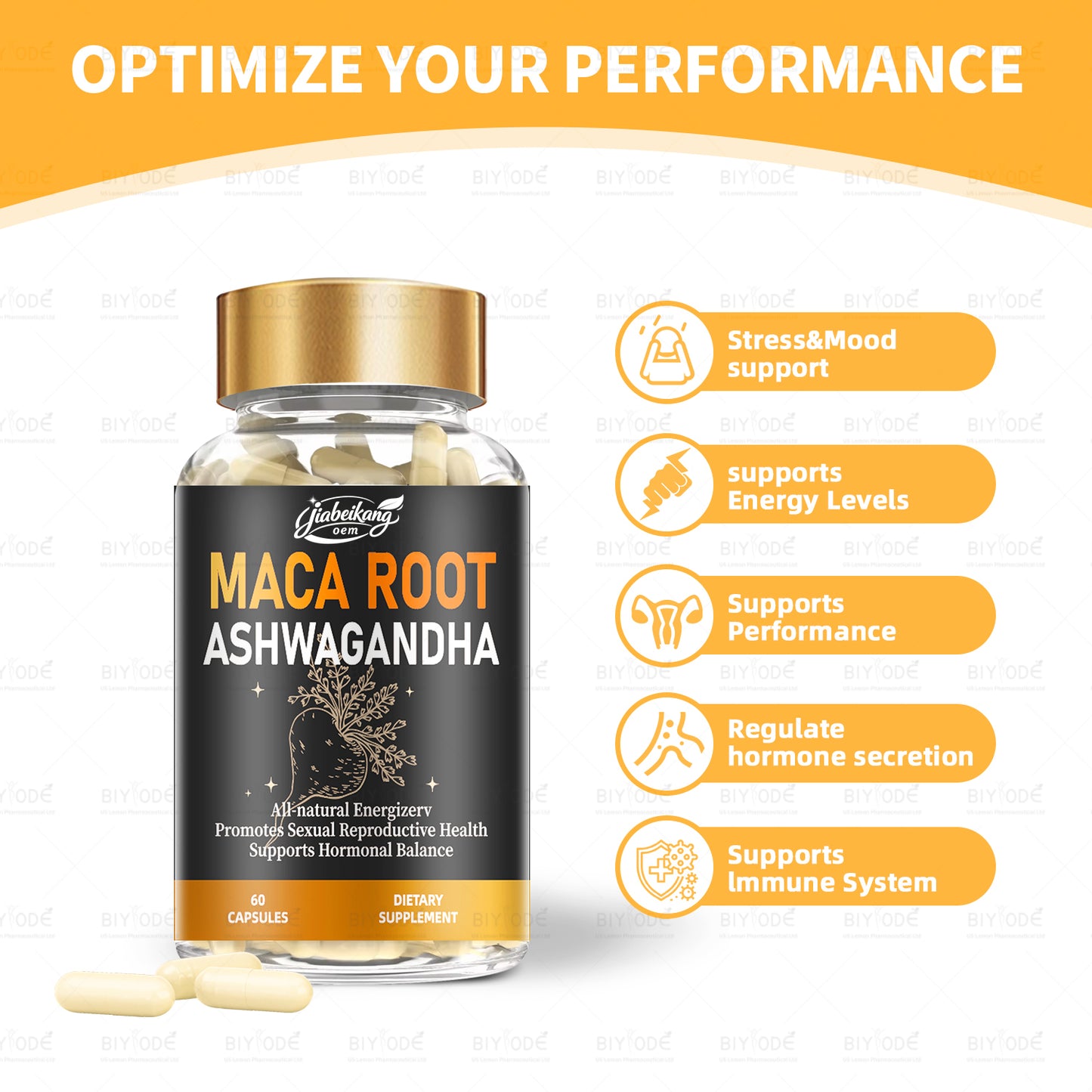 OEM ODM custom private label supplement manufacturer herbal supplements maca roots ashwagandha capsules