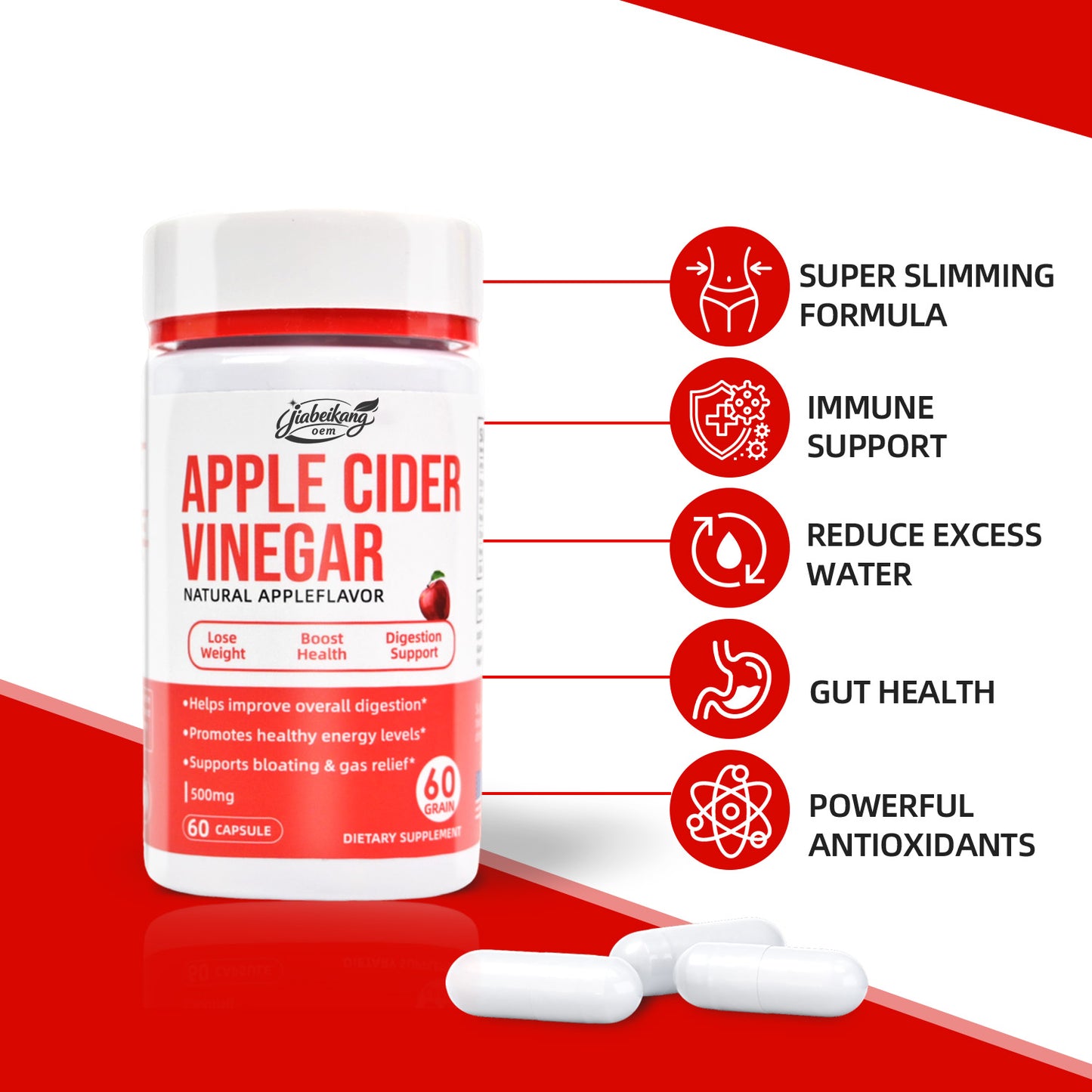 Jiabeikang Factory OEM ODM Custom Ready Stock Herbal Supplement Support Weight Management Apple Cider Vinegar Capsules