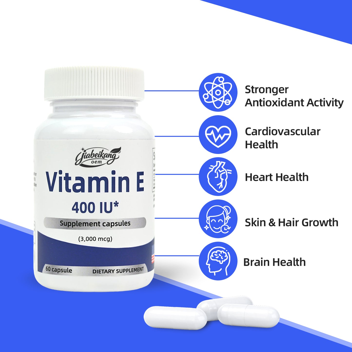 Wholesale Vitamins and Supplements Whiten Skin Get rid of acne Reduce spots Anti-oxidation Brain Heart Health Vitamin E Capsules