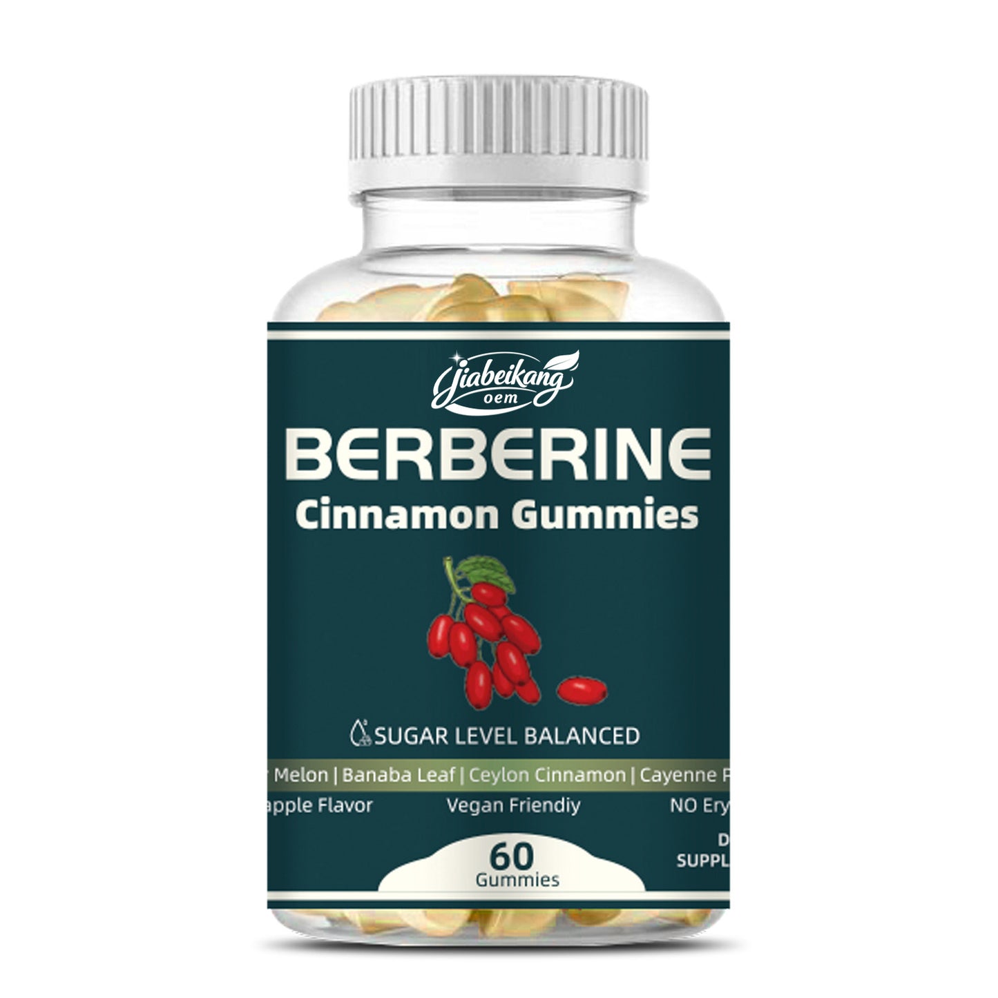 Jiabeikang Factory OEM ODM Custom Ready Stock Wholesale Herbal Supplement Stabilize Blood Sugar Berberine Cinnamon Gummies