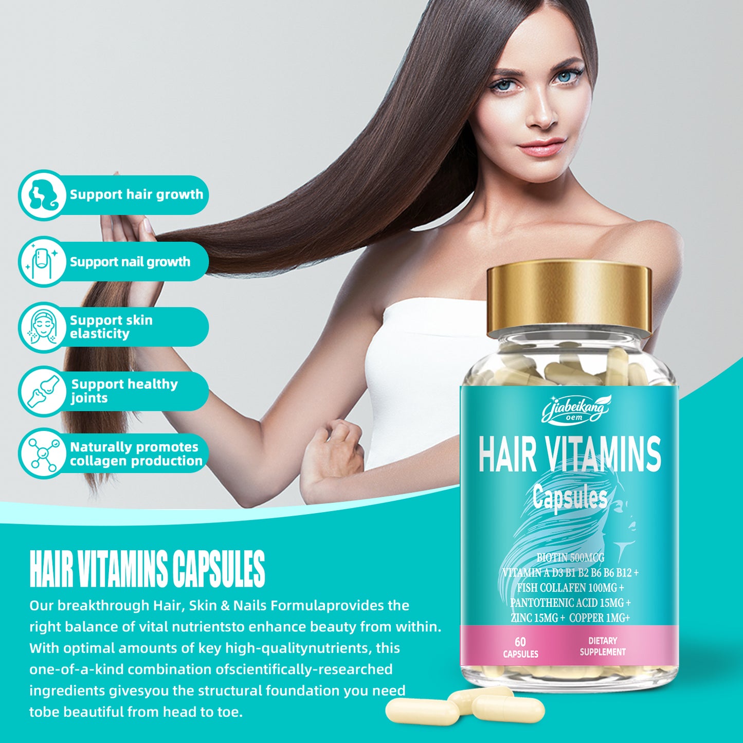 hot sale wholesale hair vitamins nails and skin capsules