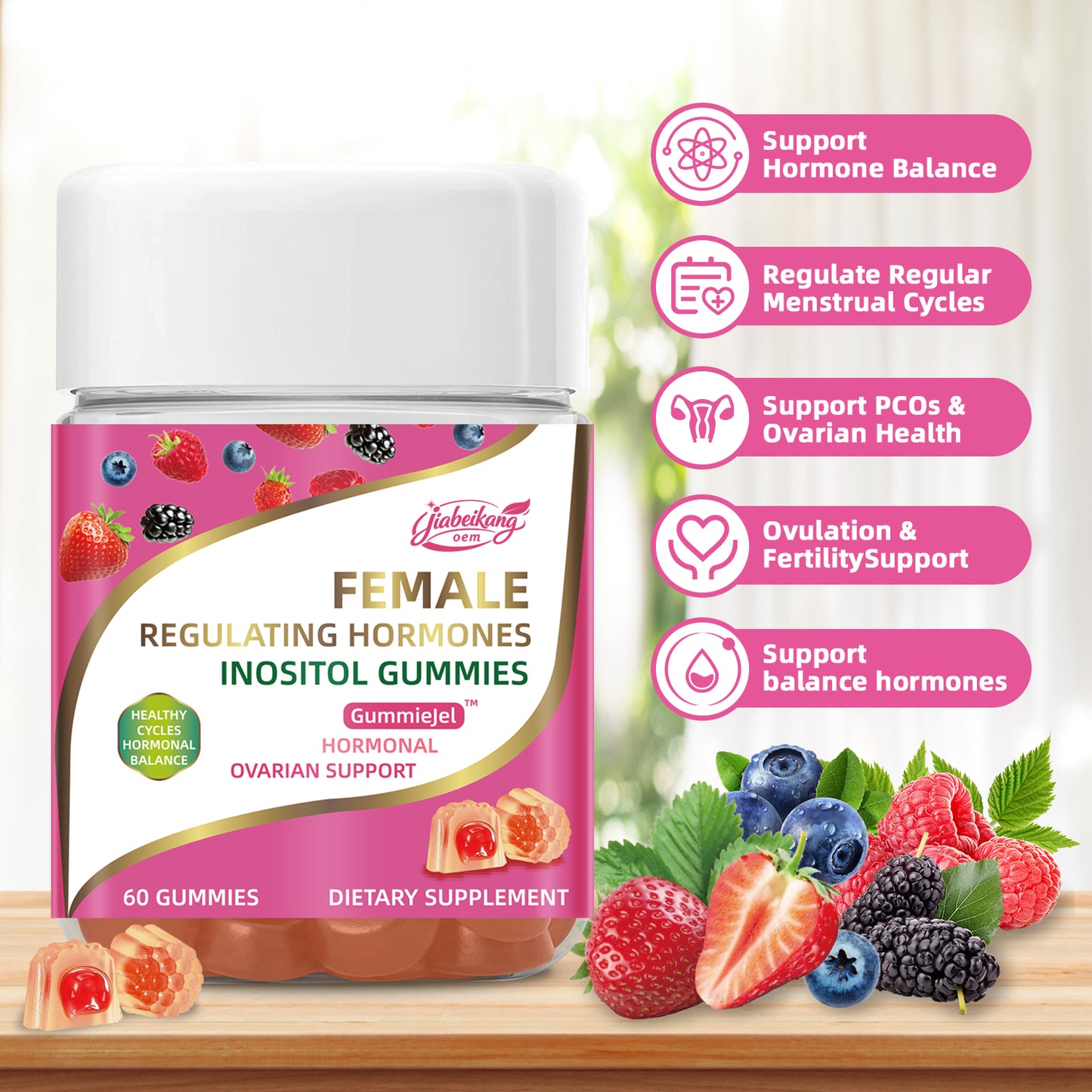 Custom Logo Label Supplement Manufacturer Wholesale Multivitamin Supplement Female Regulating Hormonal Balance Inositol Gummies