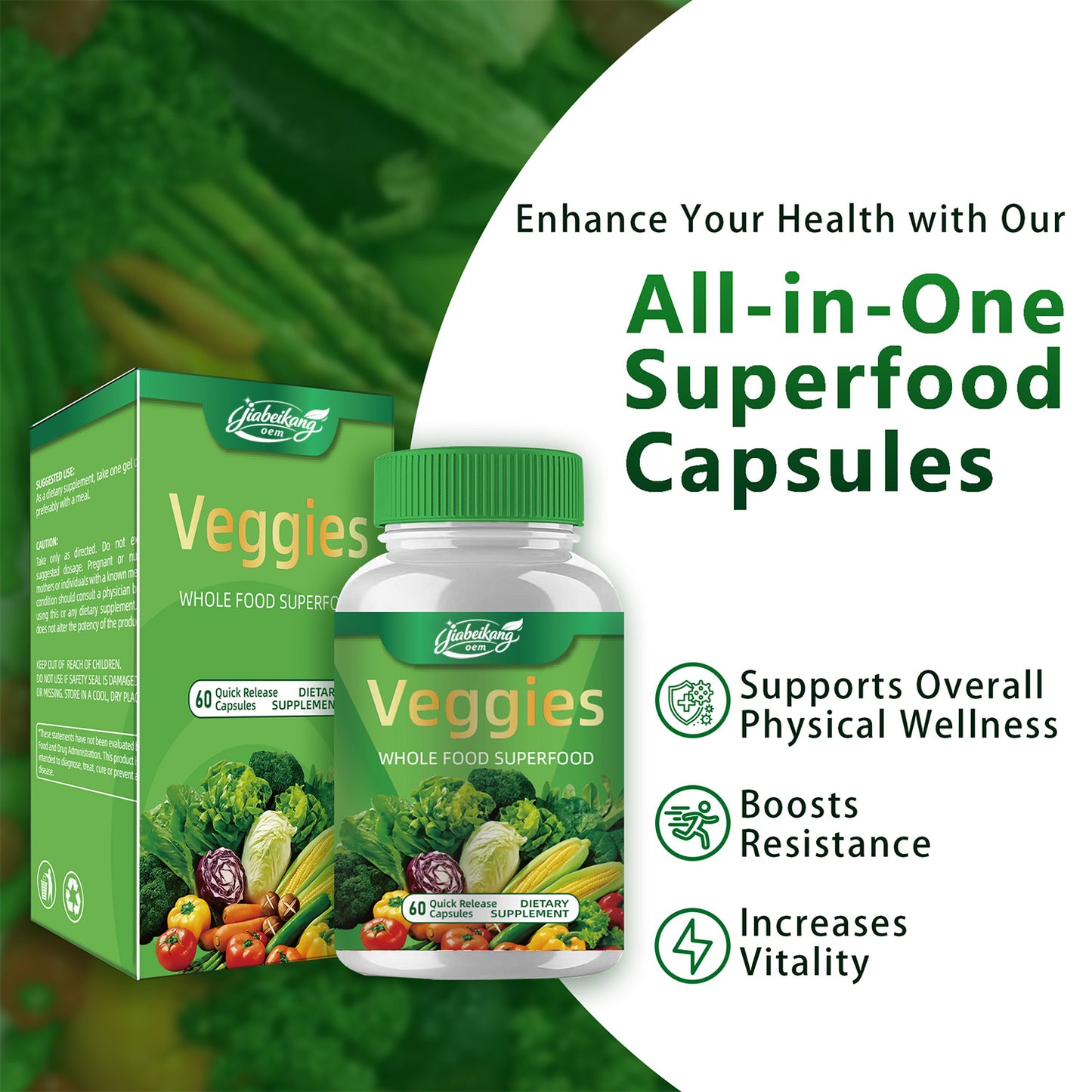 Jiabeikang Factory OEM ODM Custom Ready Stock Wholesale All-in-One Superfood Veggies Capsules