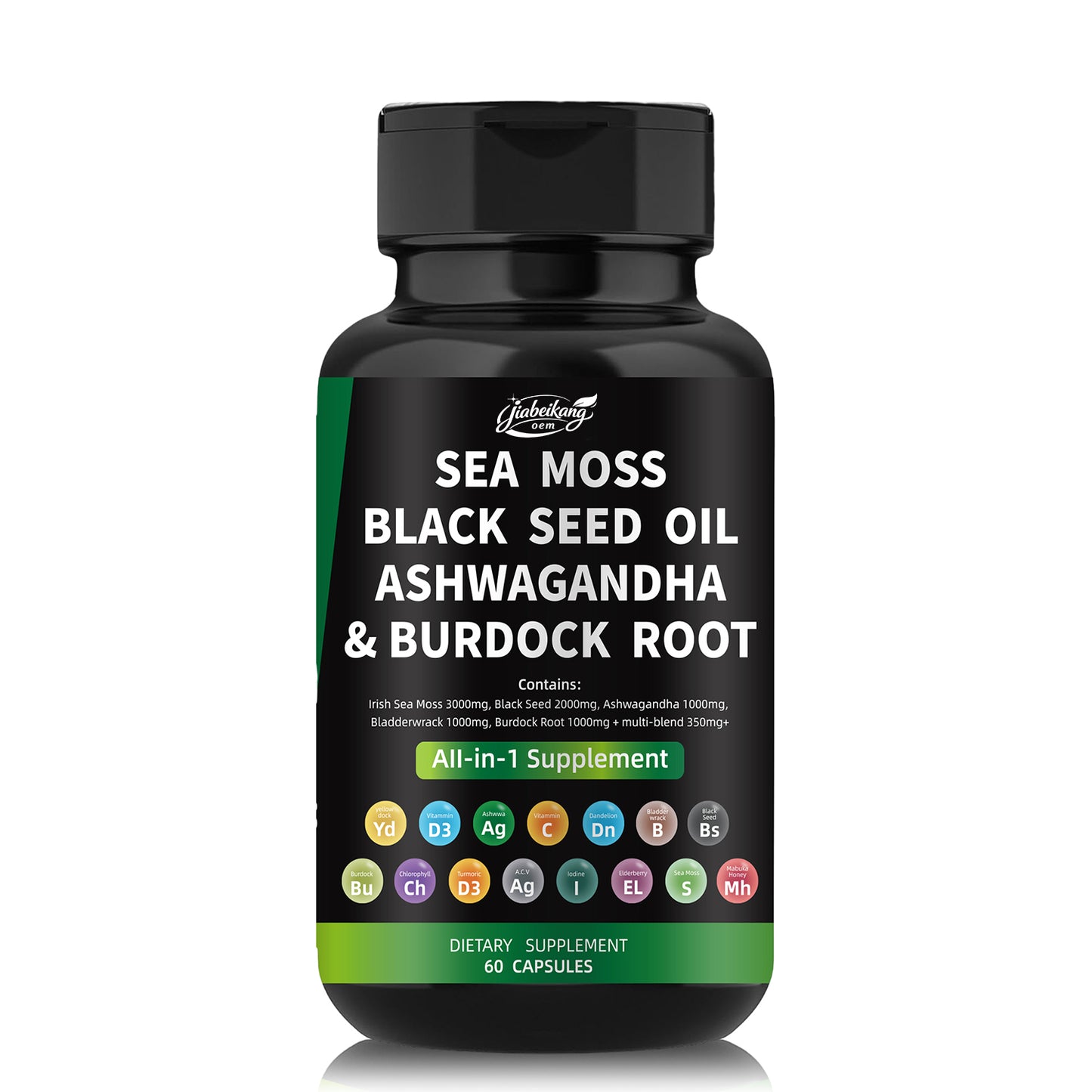 Effective formula ready stock wholesale private label sea moss ashwagandha black seed oil  multivitamin seamoss capsules