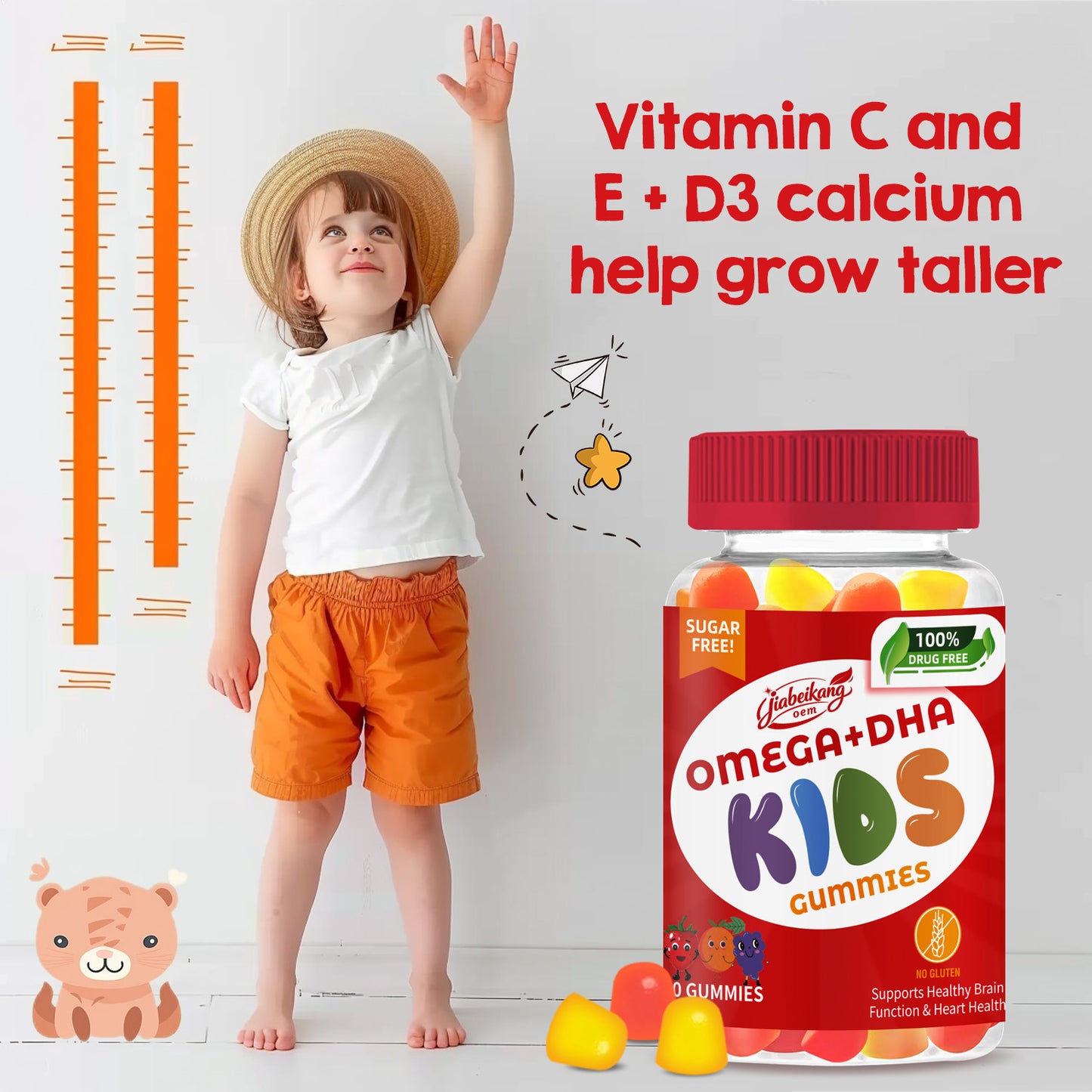 Jiabeikang Factory Kids Supplements Omega 3 6 9 Vitamin C D Brain Function Heart Eyes Health Children Grow Taller DHA Gummies