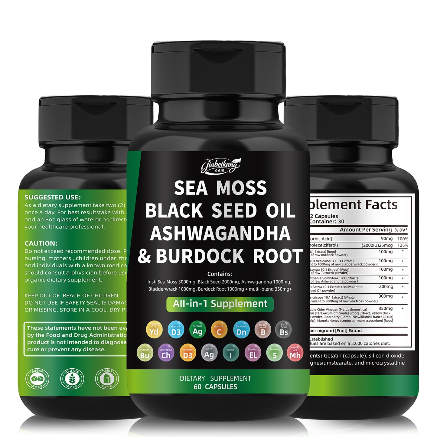 Effective formula ready stock wholesale private label sea moss ashwagandha black seed oil  multivitamin seamoss capsules