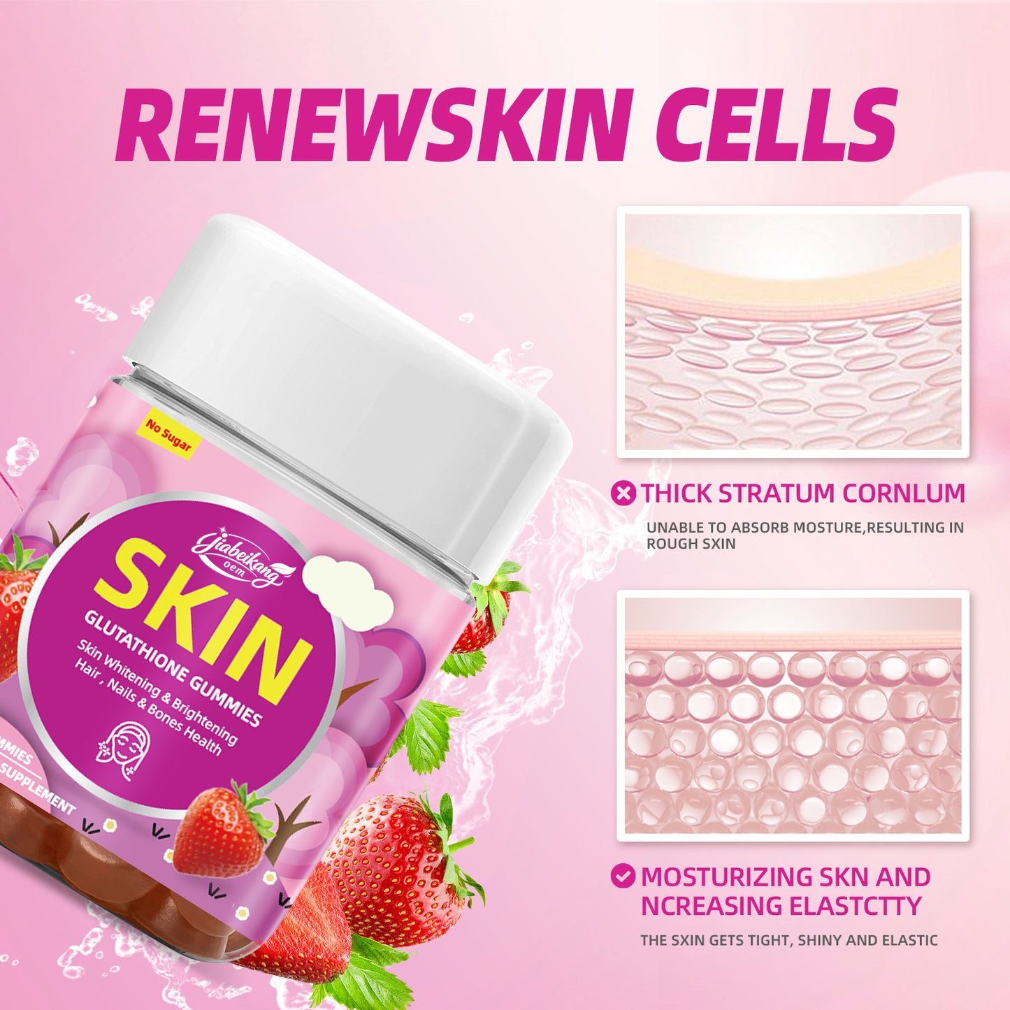 Private Label Healthcare Multivitamin Supplement Skin Whitening Gummies Collagen Glutathione Gummies