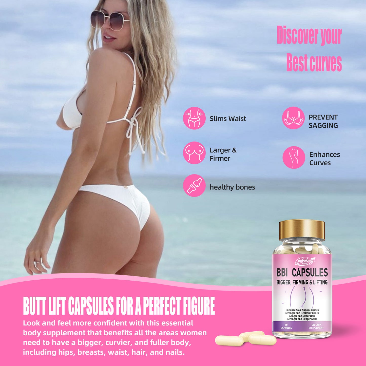 Jiabeikang Factory Ready Stock Wholesale OEM ODM Custom BBL Capsules Enhances Curves Breast Butt Bigger Firming Lifting