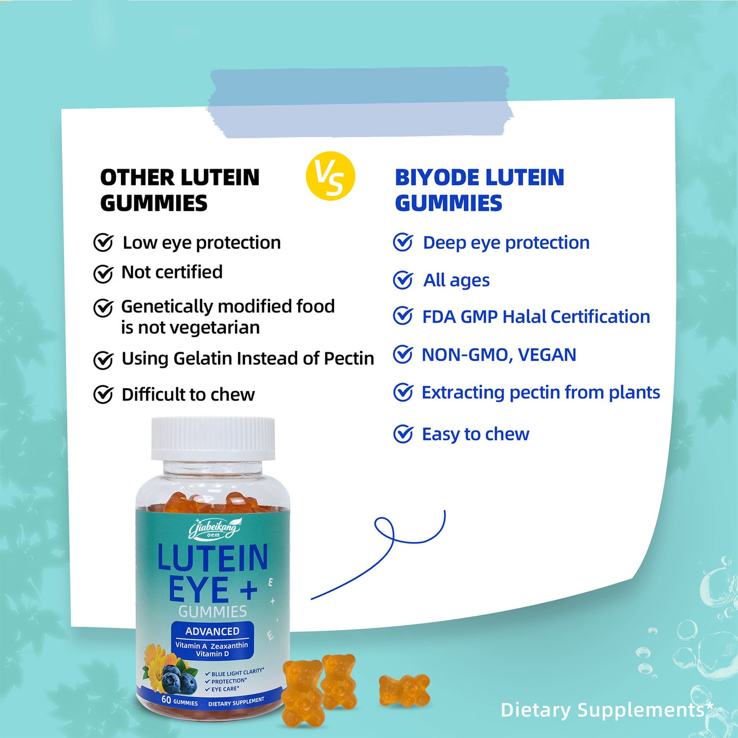 Jiabeikang Factory Customized Eye Health Supplement Multivitamin Marigold Extract Lutein Gummies