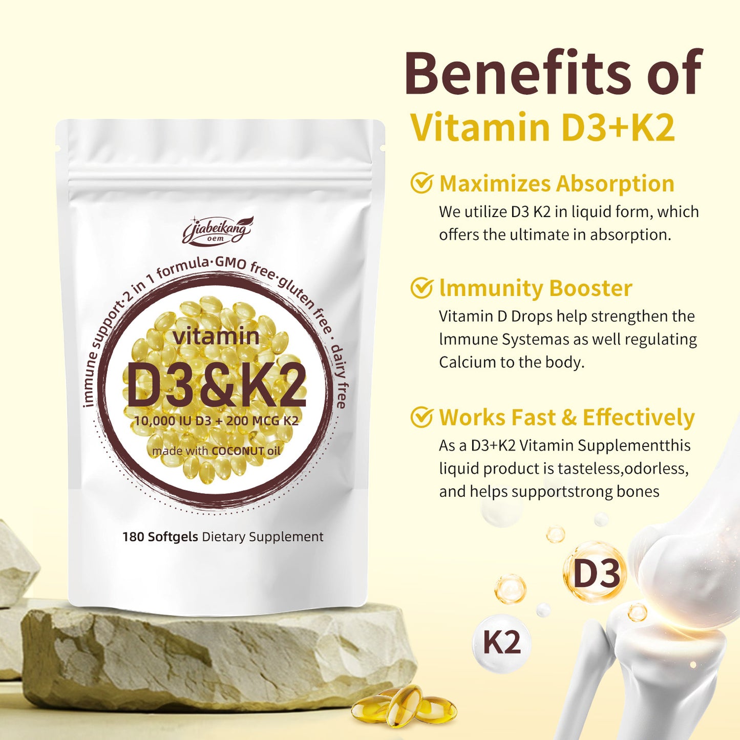 GMP COA HALAL NSF certificated factory vitamin d3 k2 softgel