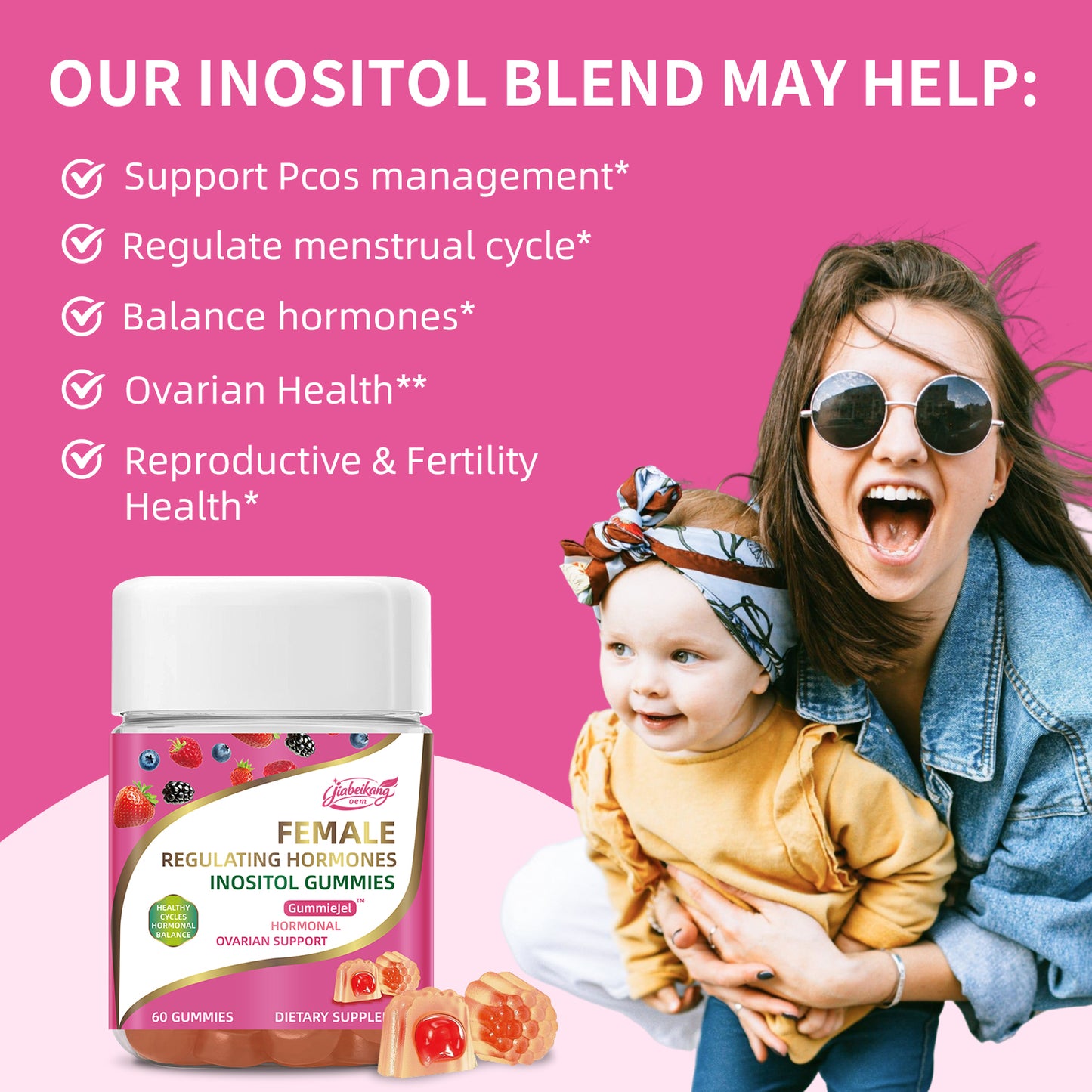 Custom Logo Label Supplement Manufacturer Wholesale Multivitamin Supplement Female Regulating Hormonal Balance Inositol Gummies