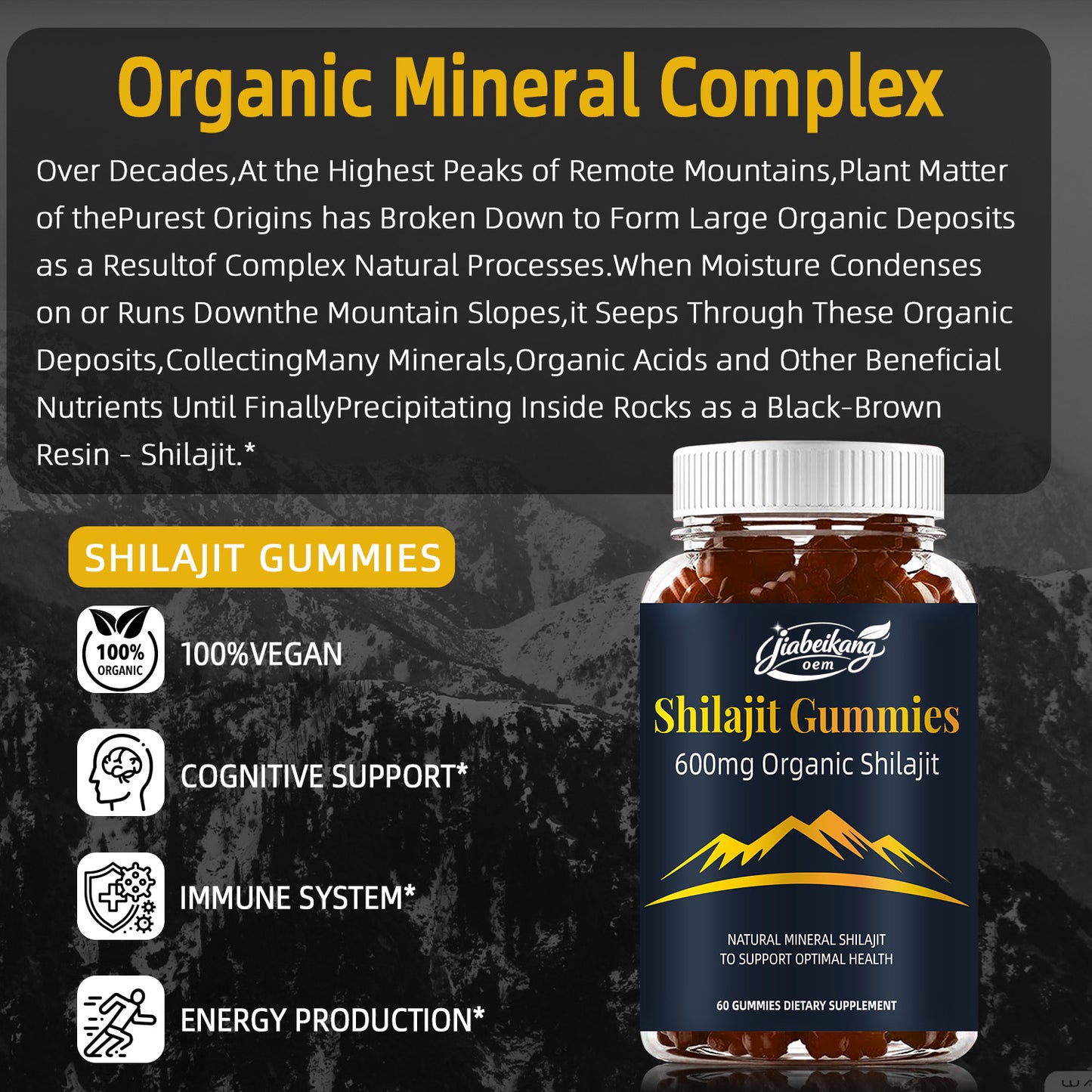 600mg Original Pure Himalayan Increases Energy Immune Support Herbal Health Supplement Shilajit Gummies