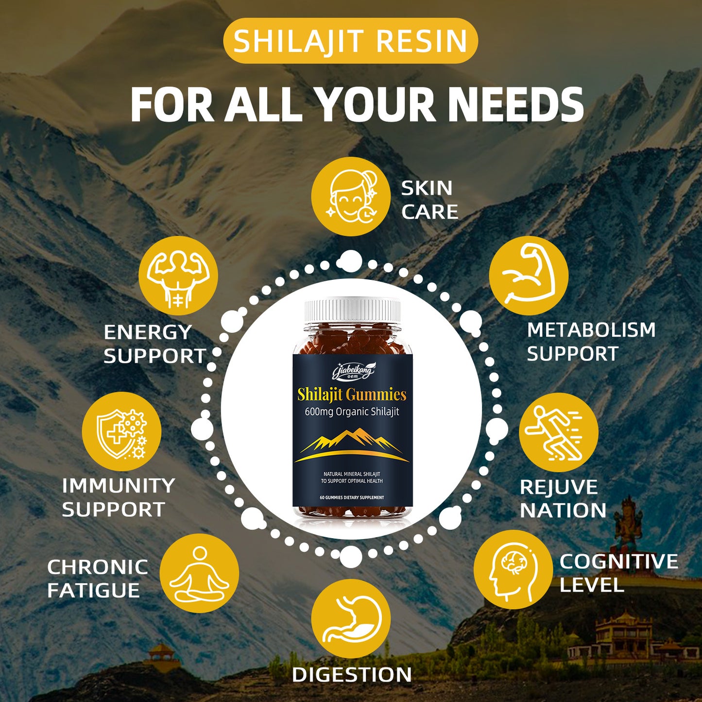 600mg Original Pure Himalayan Increases Energy Immune Support Herbal Health Supplement Shilajit Gummies