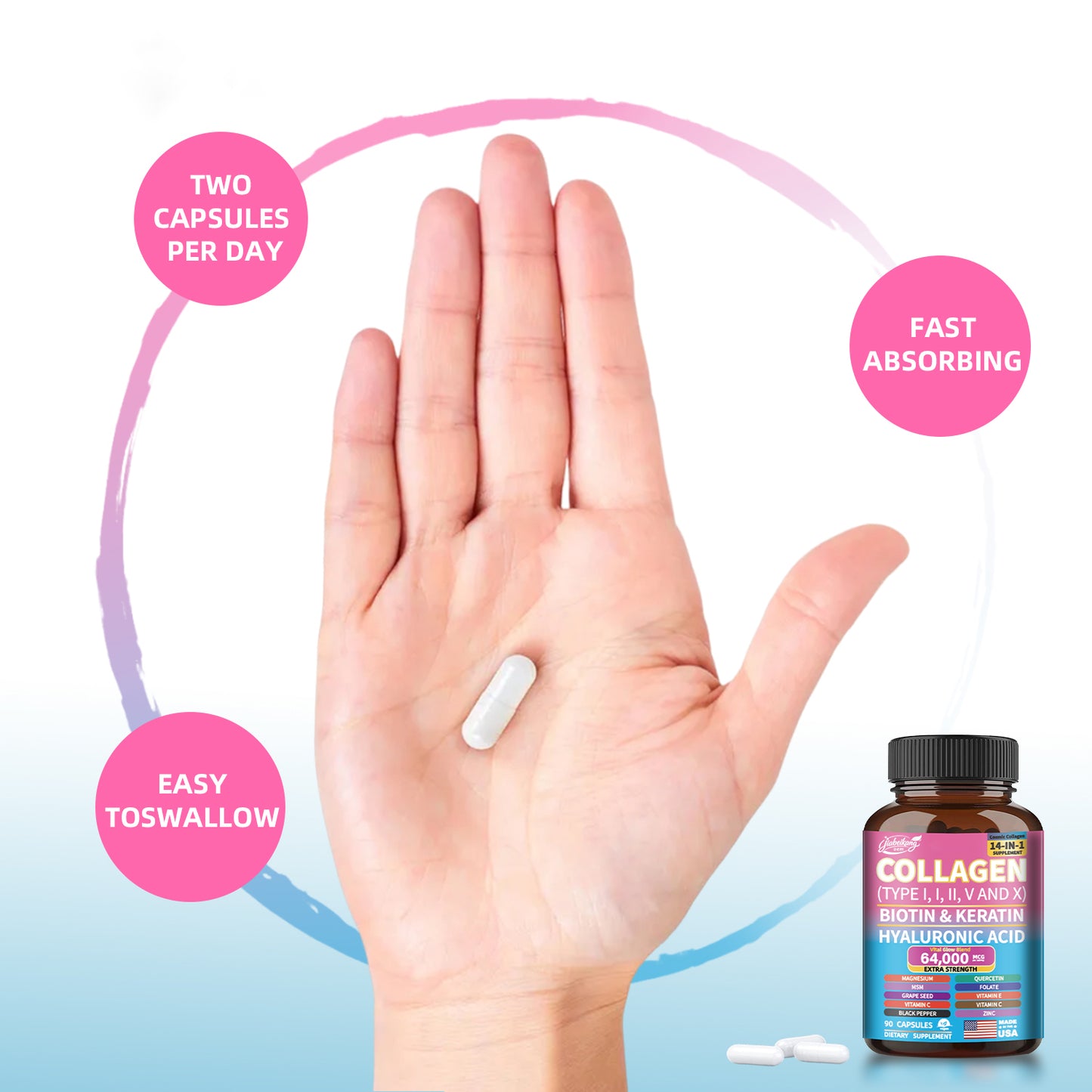 OEM ODM custom private label supplement manufacturer 14 in 1 collagen capsules