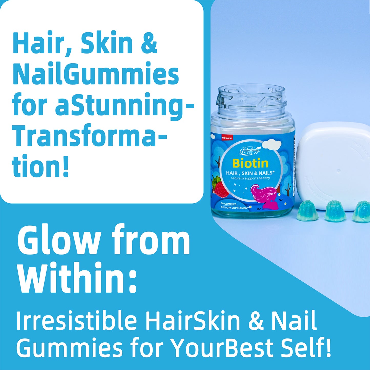Custom gummies suite similar package with biotin collagen vitamin gaba and glutathione probiotic healthcare supplement gummies