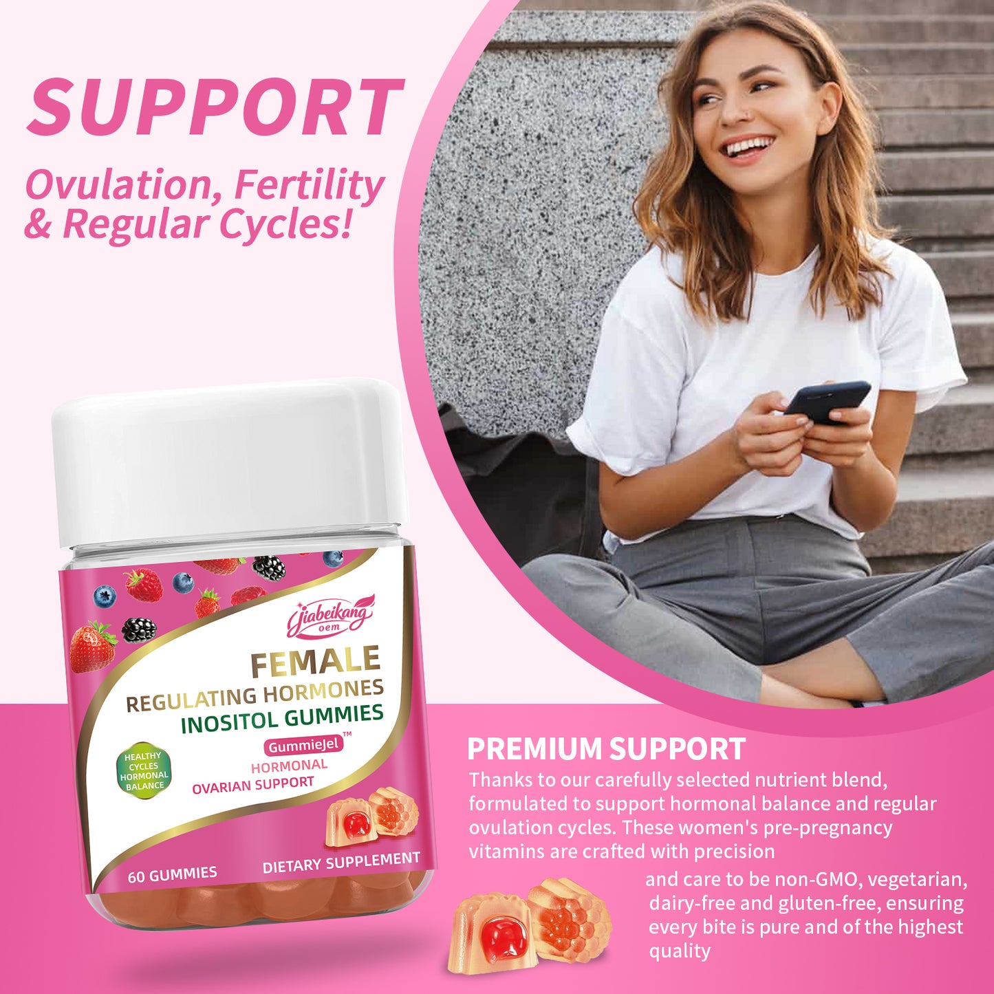 Custom Logo Label Supplement Manufacturer Wholesale Multivitamin Supplement Female Regulating Hormonal Balance Inositol Gummies