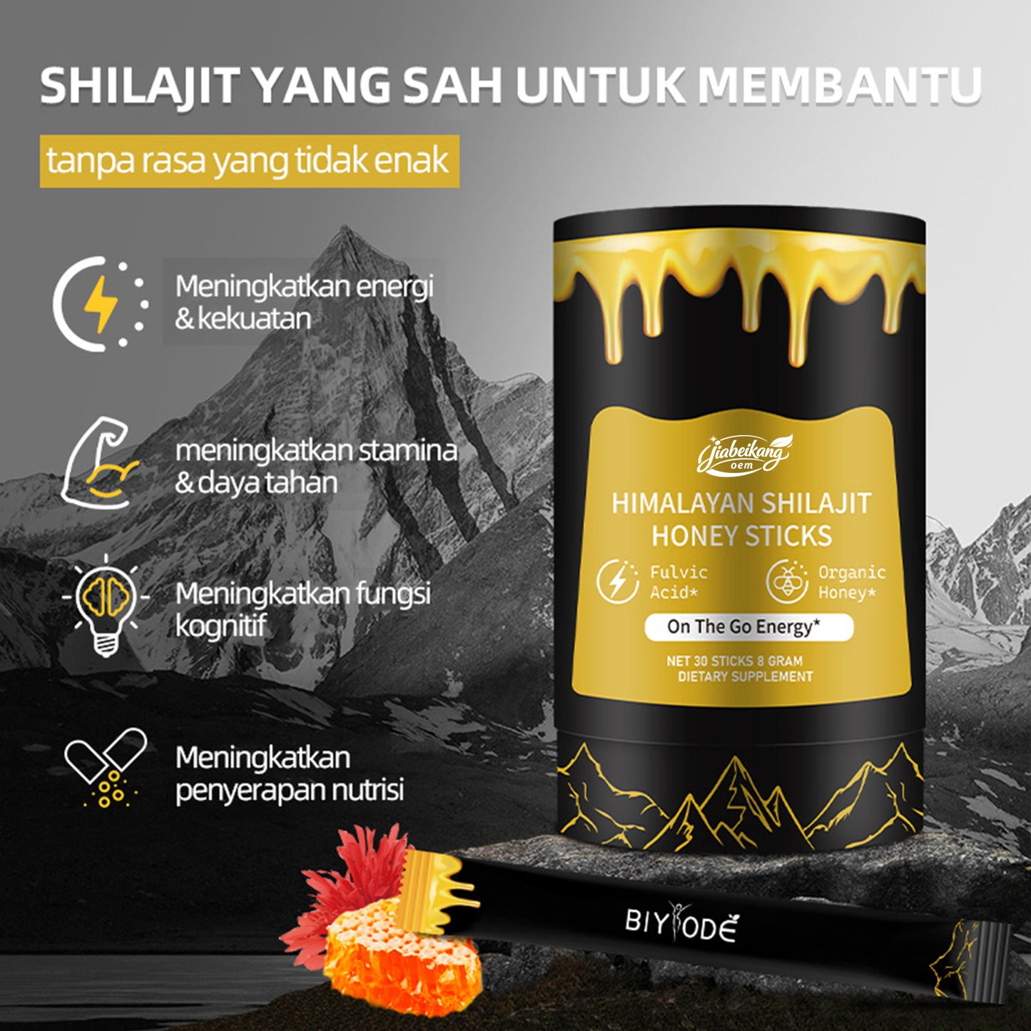 biyode effective formula fulvic acid orginic honey supplement ready stock fast shipping wholesale shilajit honey  sticks