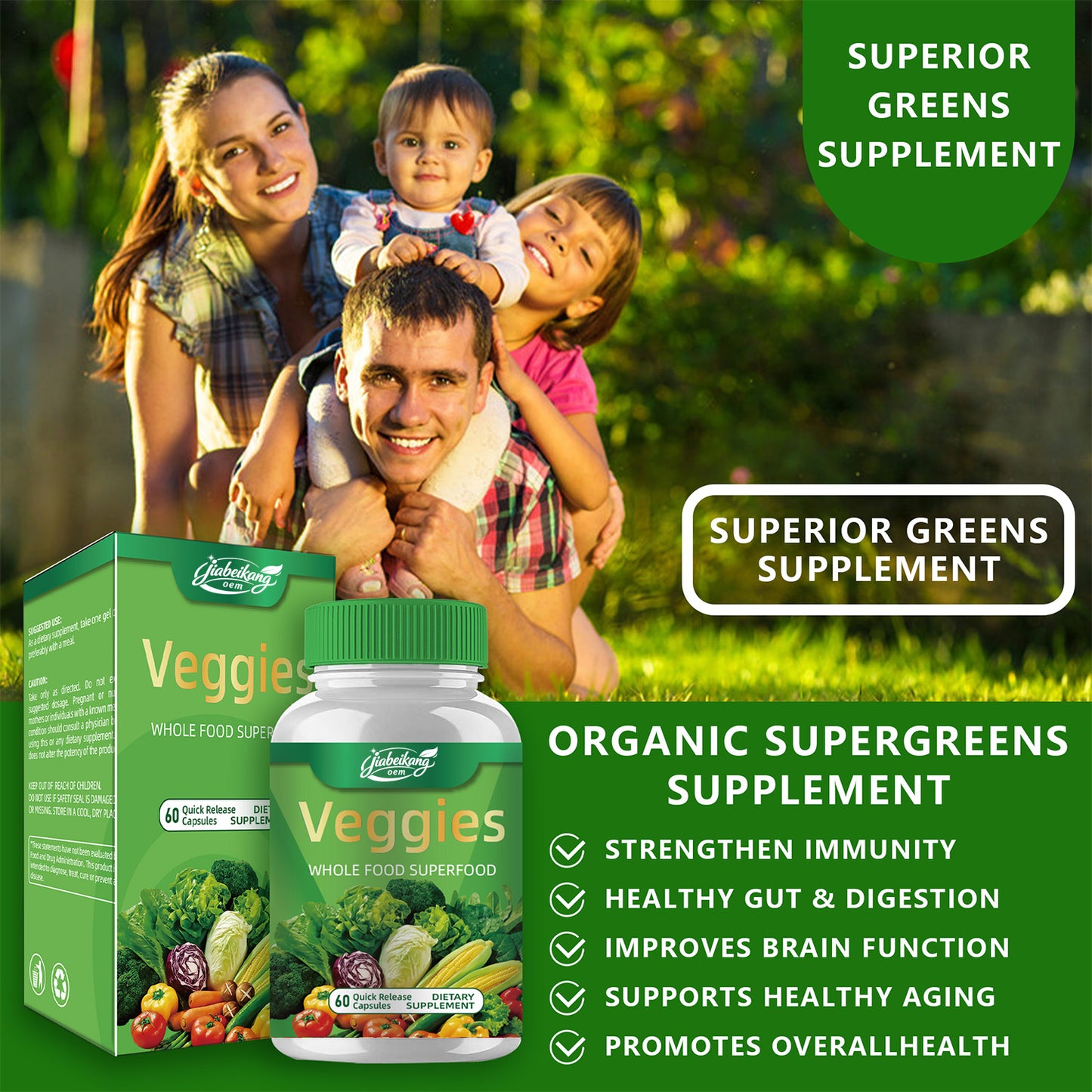 Jiabeikang Factory OEM ODM Custom Ready Stock Wholesale All-in-One Superfood Veggies Capsules
